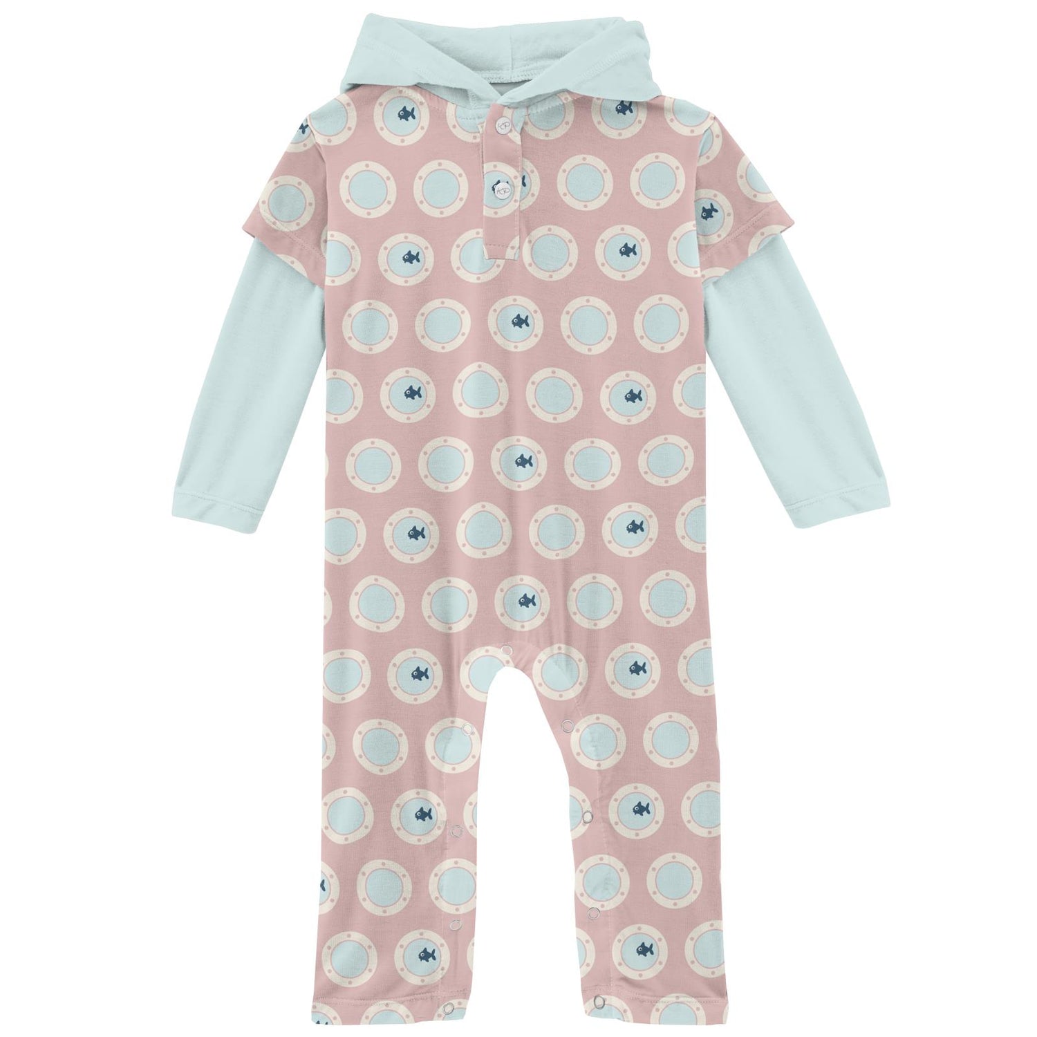 Print Long Sleeve Hoodie Romper in Baby Rose Porthole