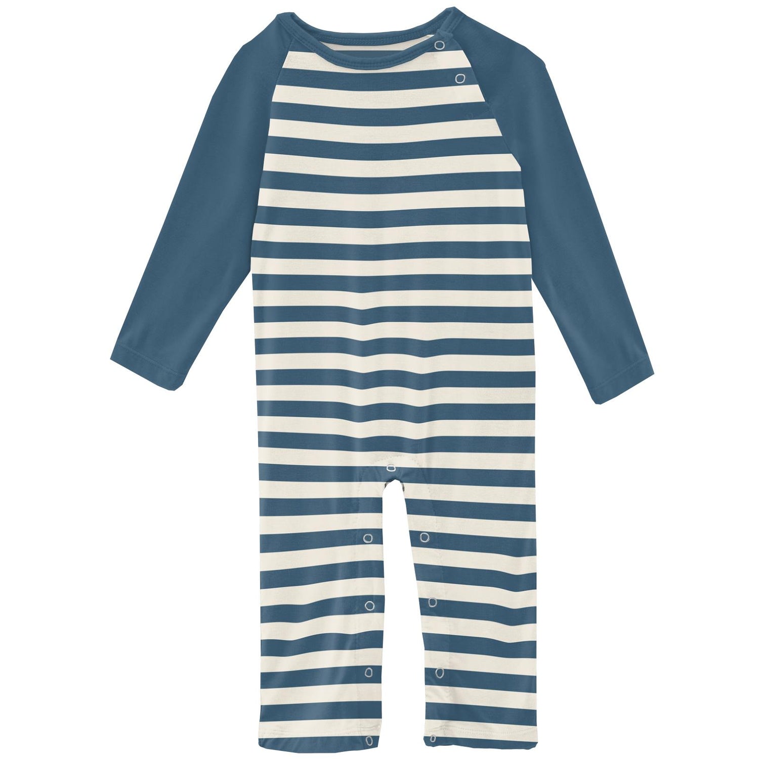 Print Long Sleeve Raglan Romper in Nautical Stripe