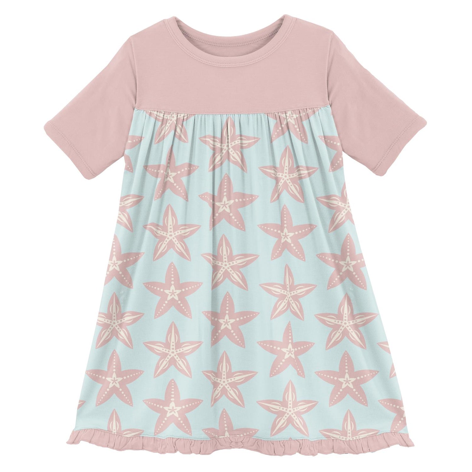 Print Classic Short Sleeve Swing Dress in Fresh Air Fancy Starfish