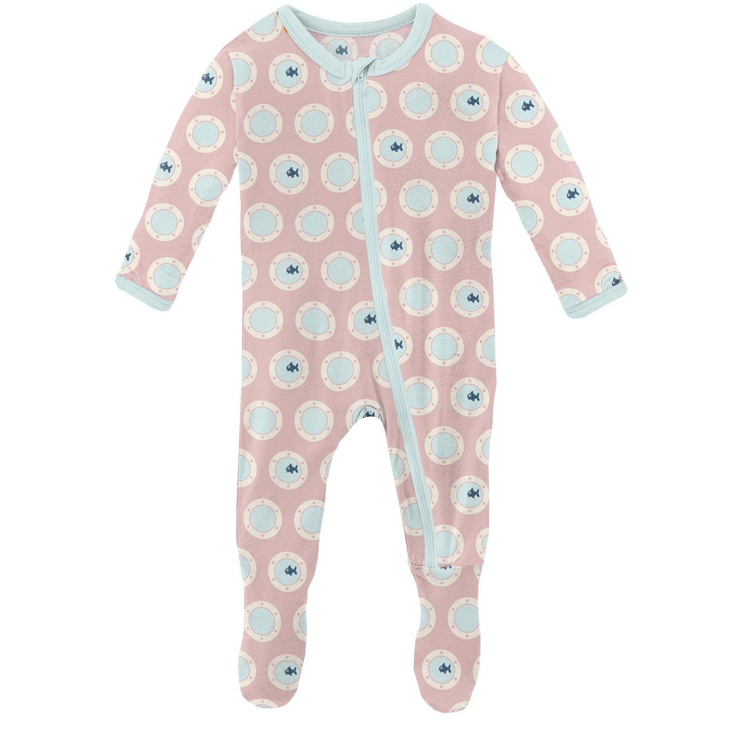 Print Footie with Zipper in Baby Rose Porthole