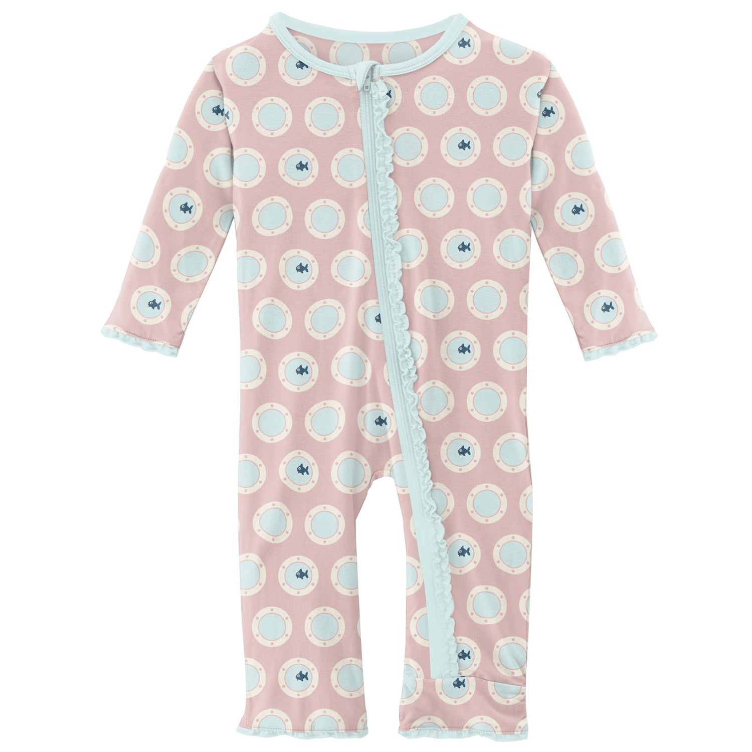 Print Muffin Ruffle Coverall with Zipper in Baby Rose Porthole