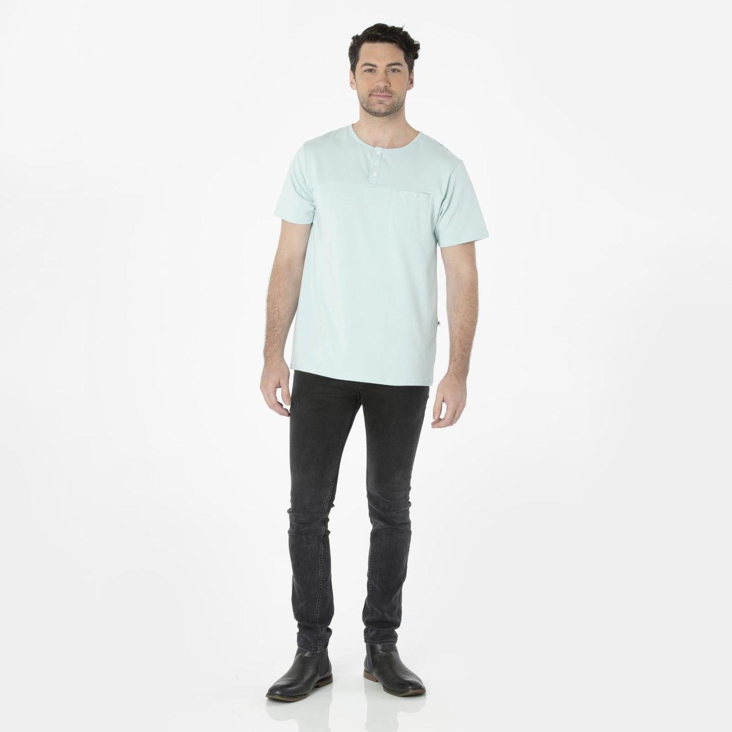 Men's Short Sleeve Luxe Jersey Henley in Spring Sky