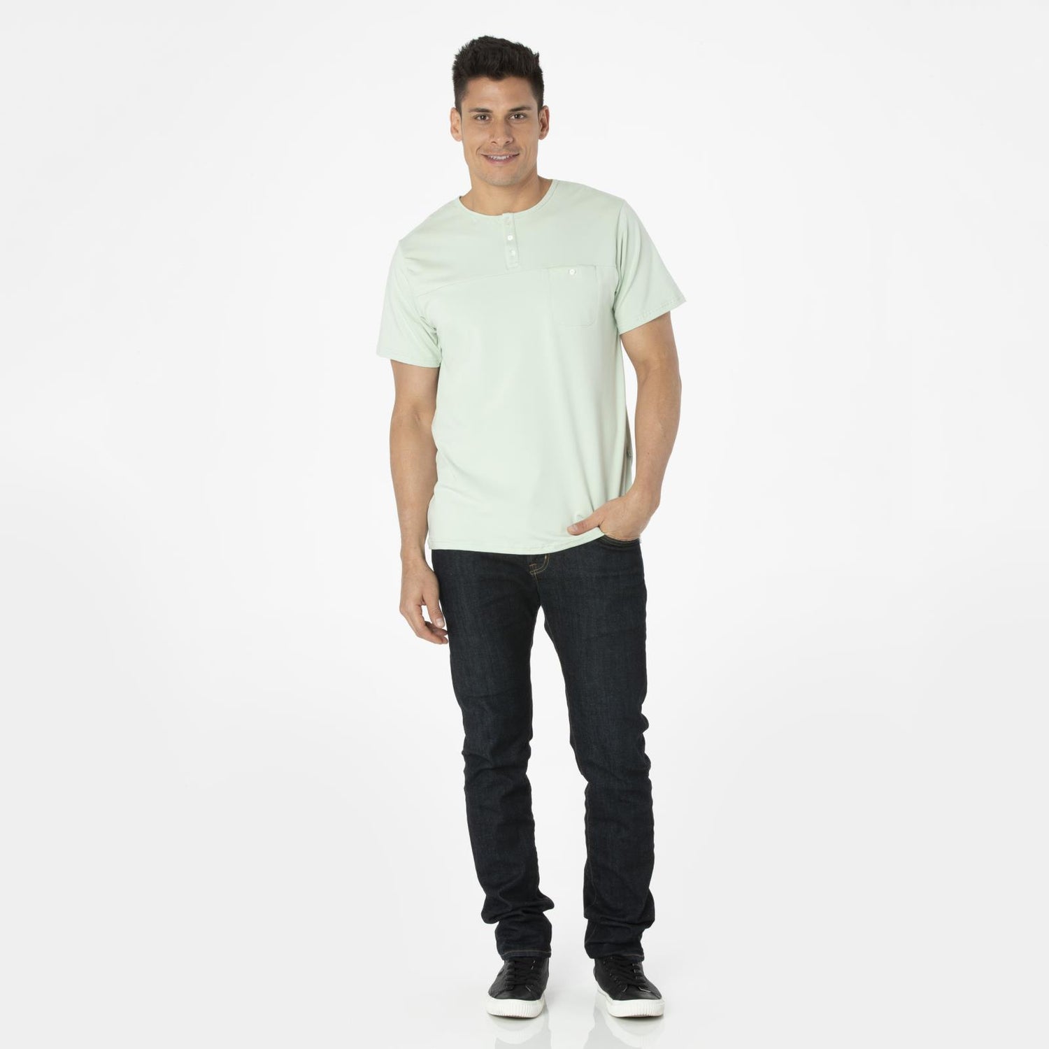 Men's Short Sleeve Luxe Jersey Henley in Aloe