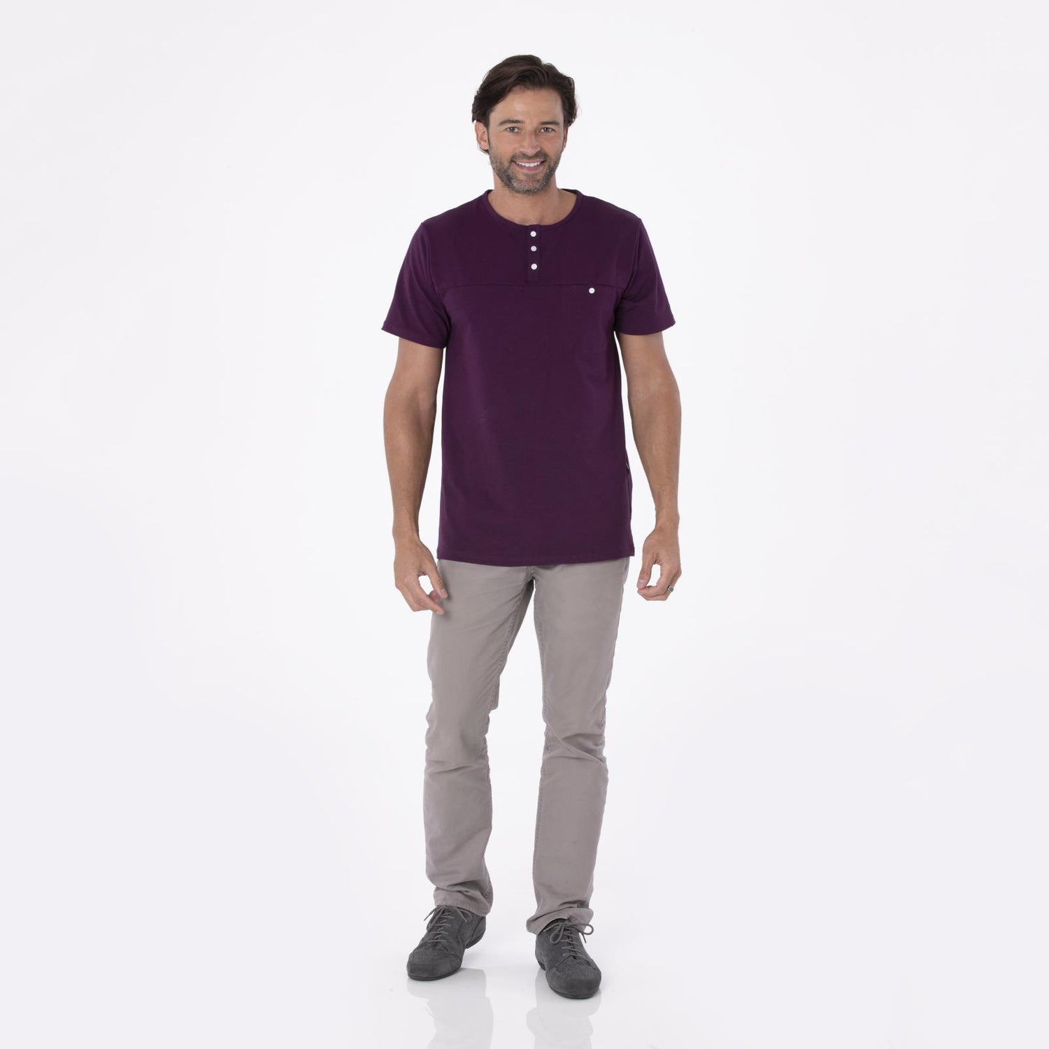 Men's Short Sleeve Luxe Jersey Henley in Wine Grapes