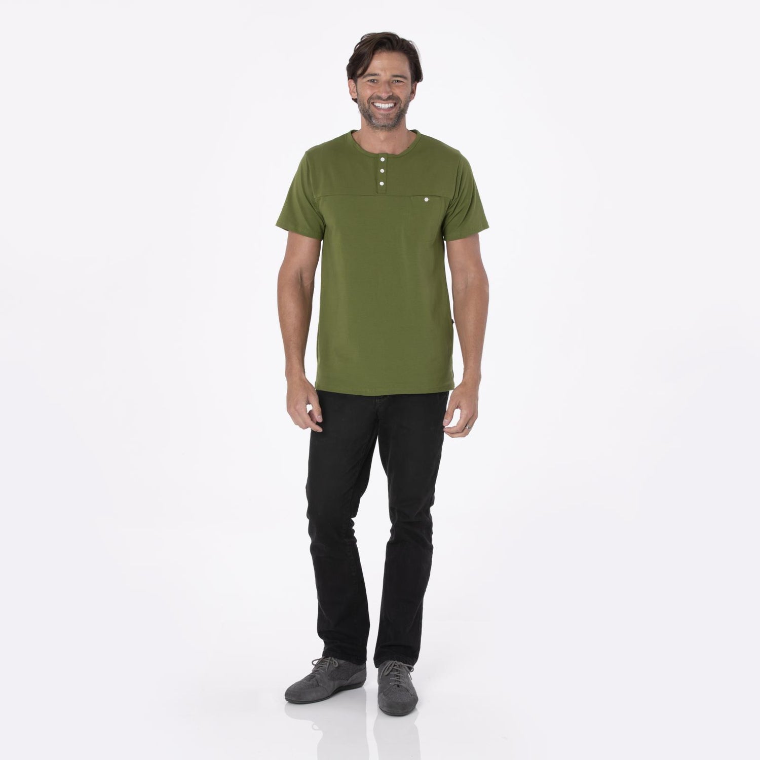 Men's Short Sleeve Luxe Jersey Henley in Pesto