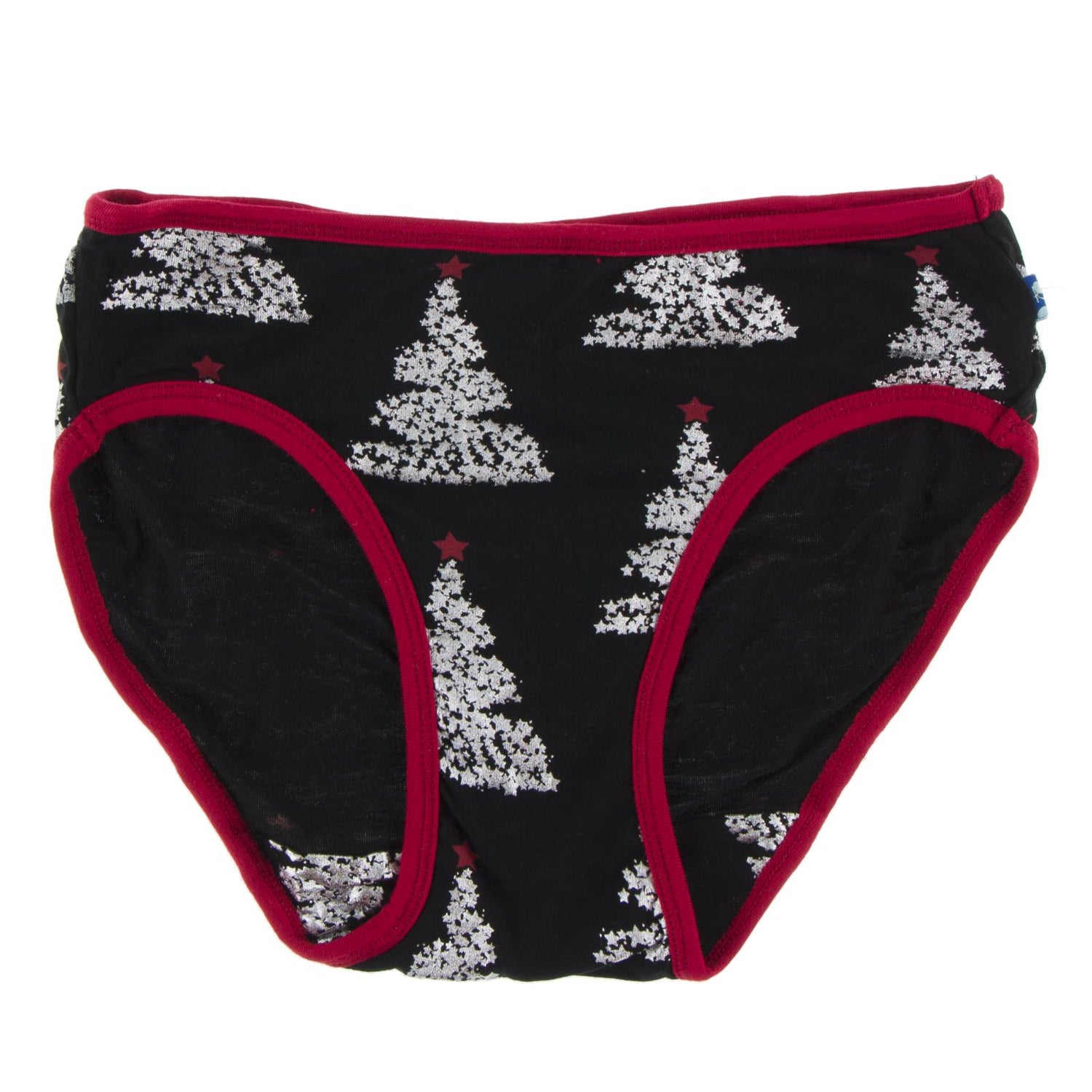 Print Underwear in Midnight Foil Tree with Crimson Trim