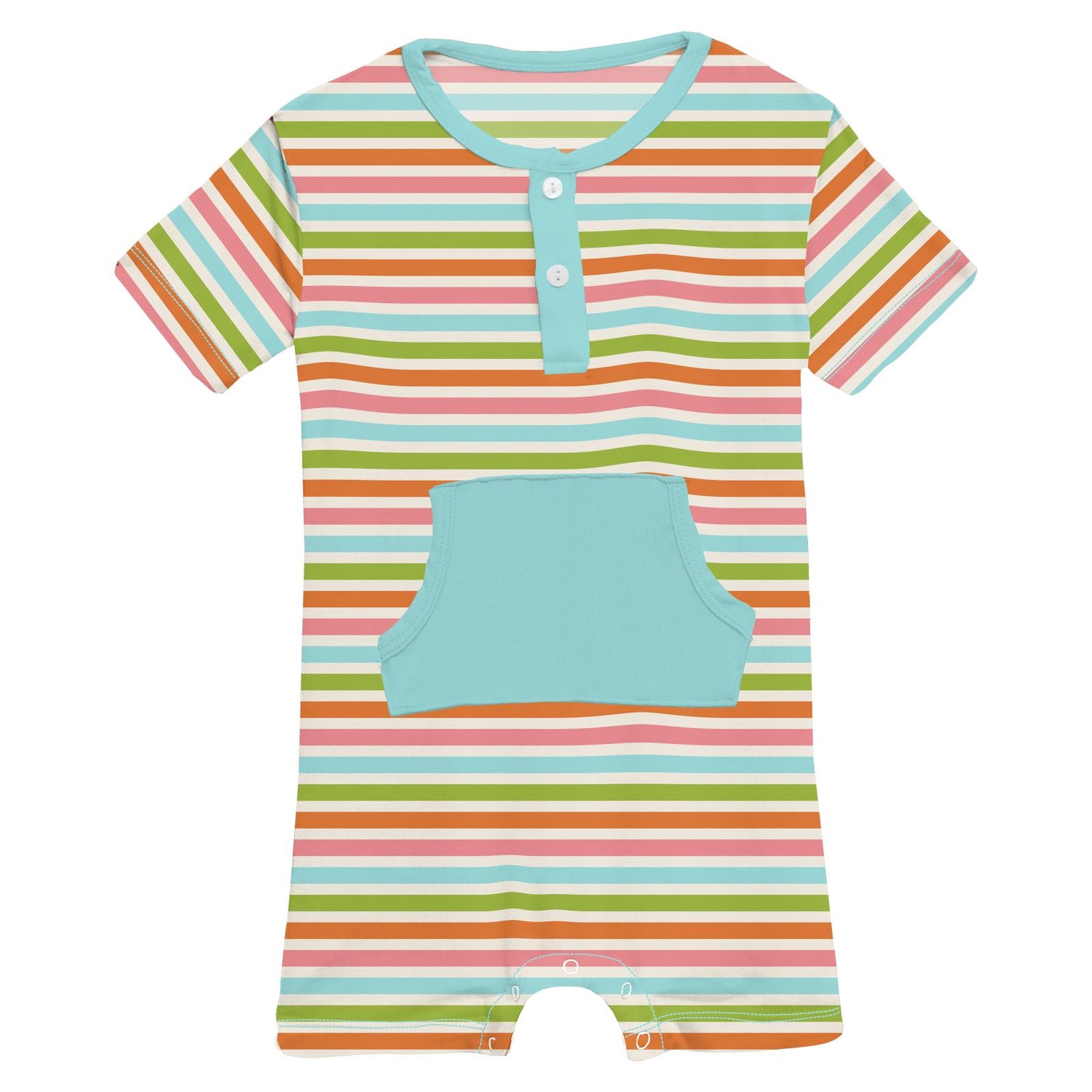 Print Kangaroo Romper in Beach Day Stripe