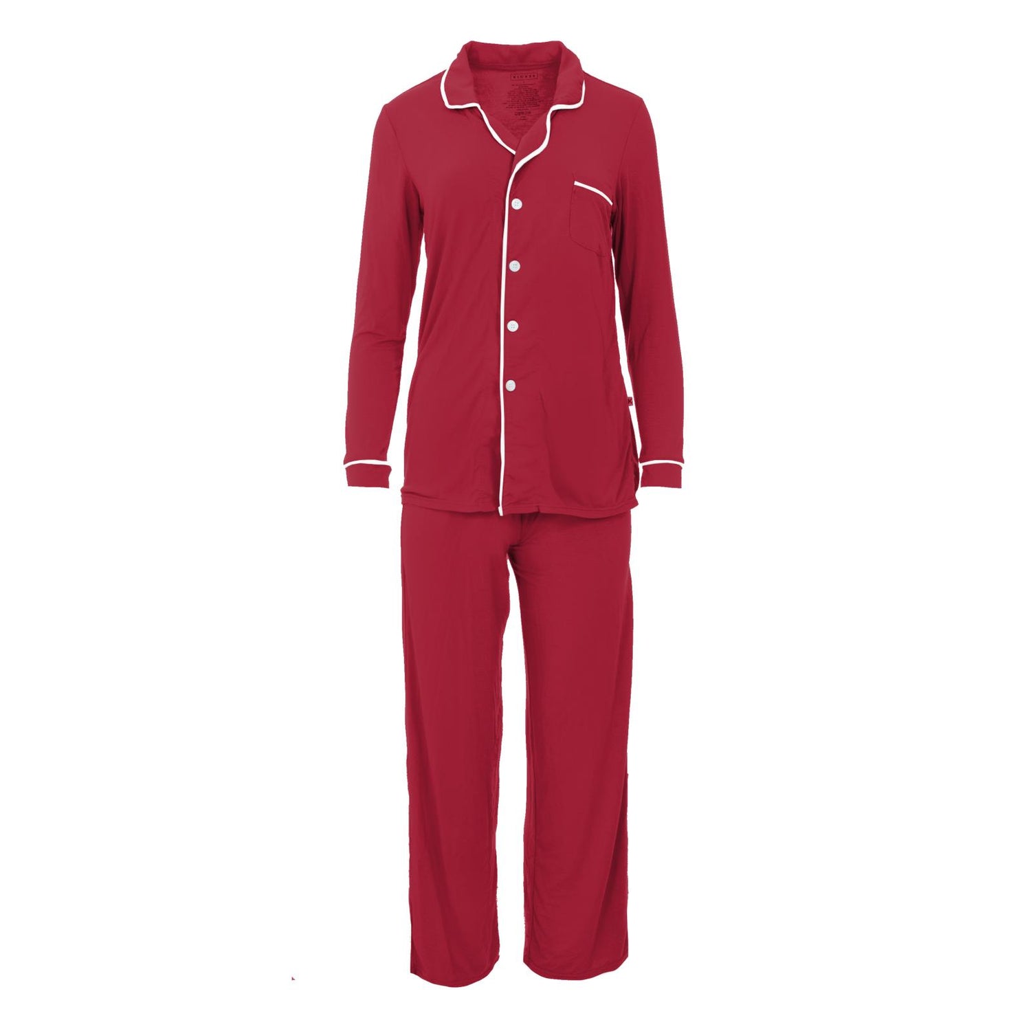 Woven Collared Pajama Set in Crimson with Natural