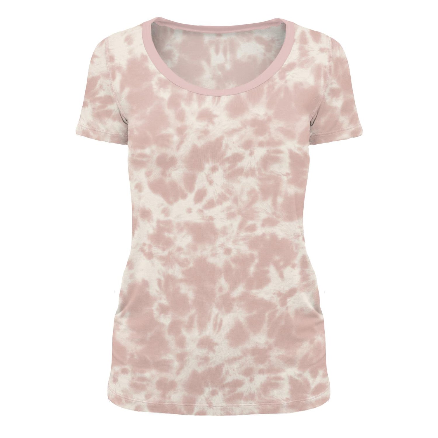 Women's Print Short Sleeve Scoop Neck Tee in Baby Rose Tie Dye