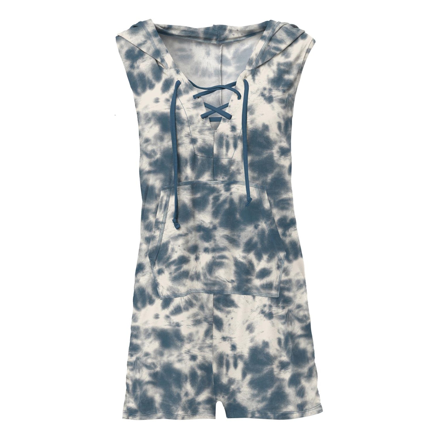 Women's Print Hooded Kangaroo Romper in Deep Sea Tie Dye