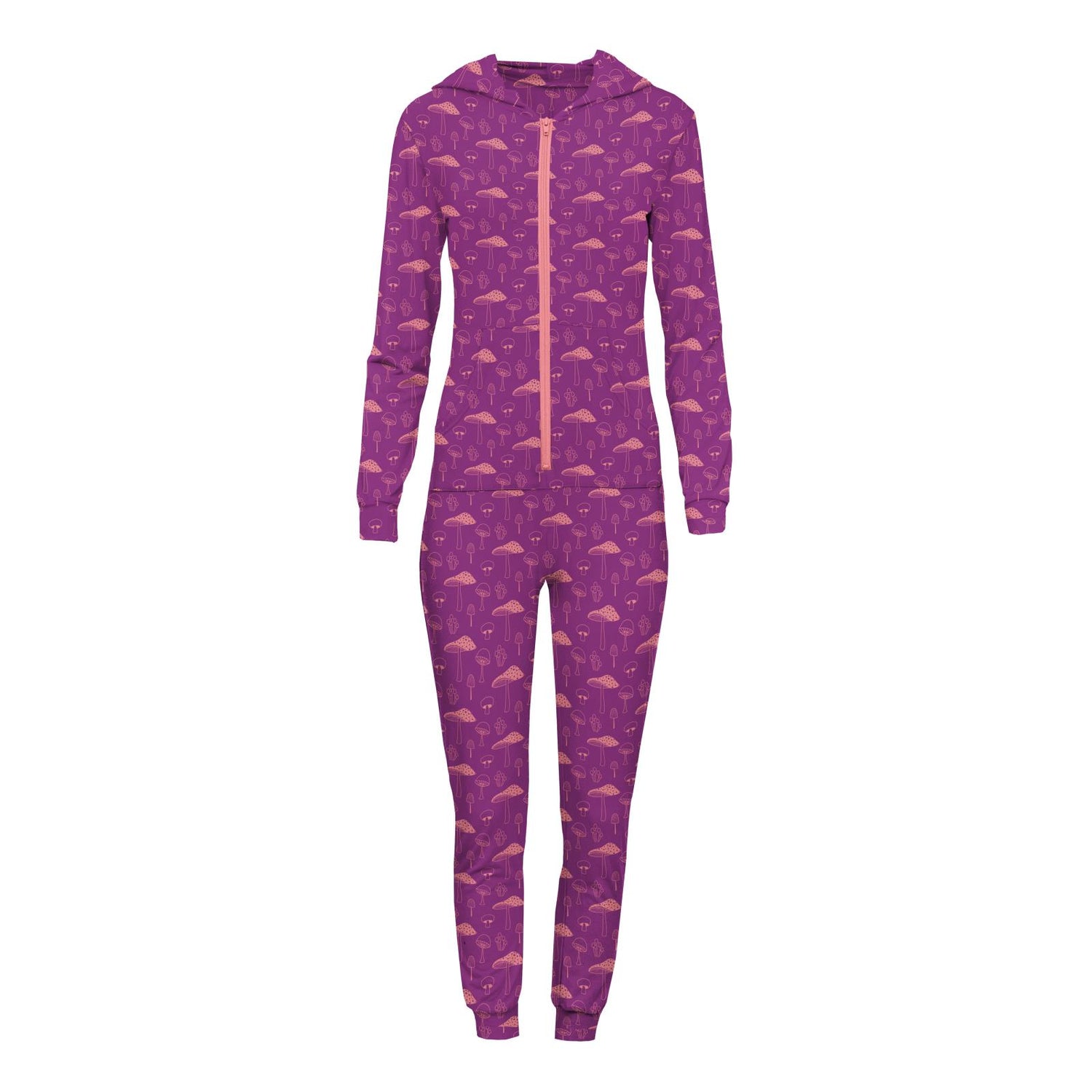 Women's Print Long Sleeve Jumpsuit with Hood in Starfish Mushrooms