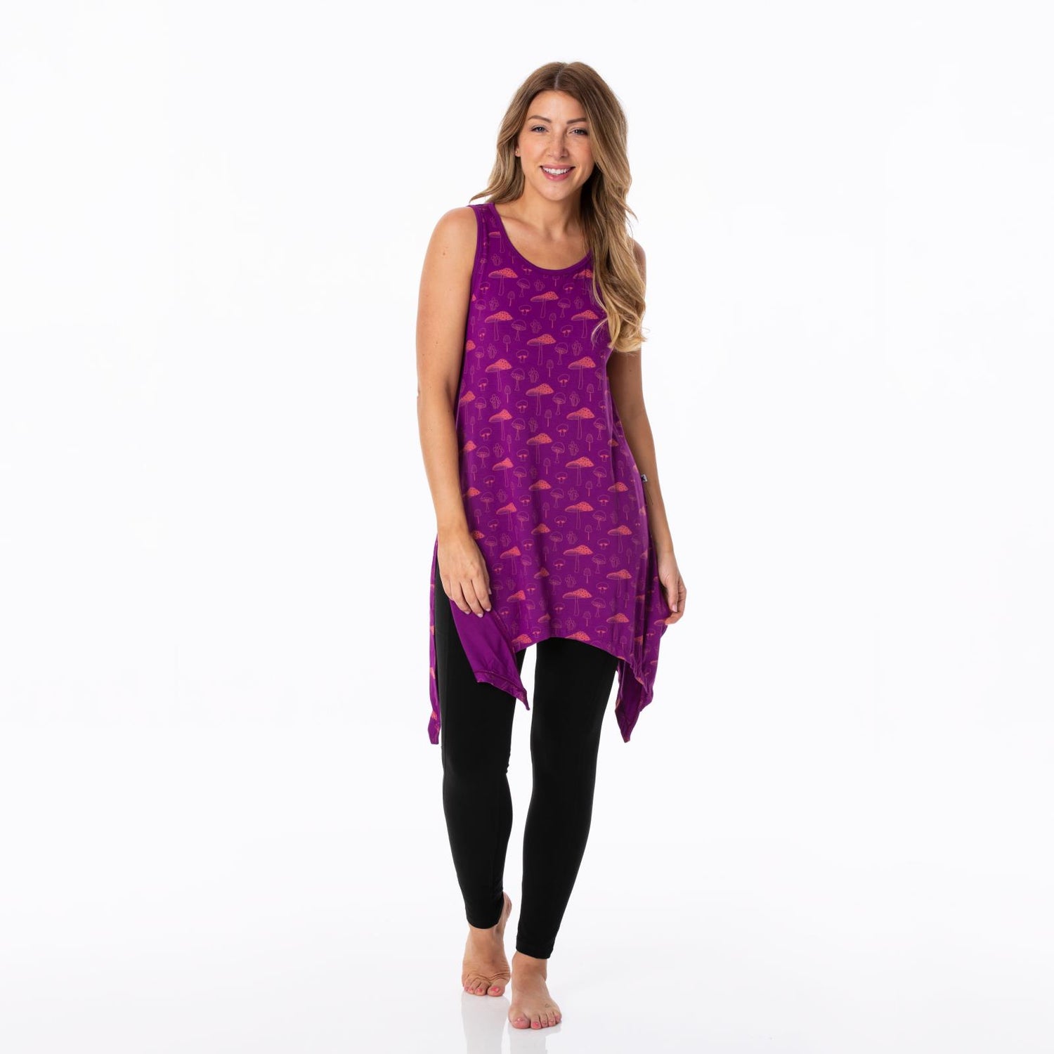 Women's Print Side-Slit Tunic in Starfish Mushrooms