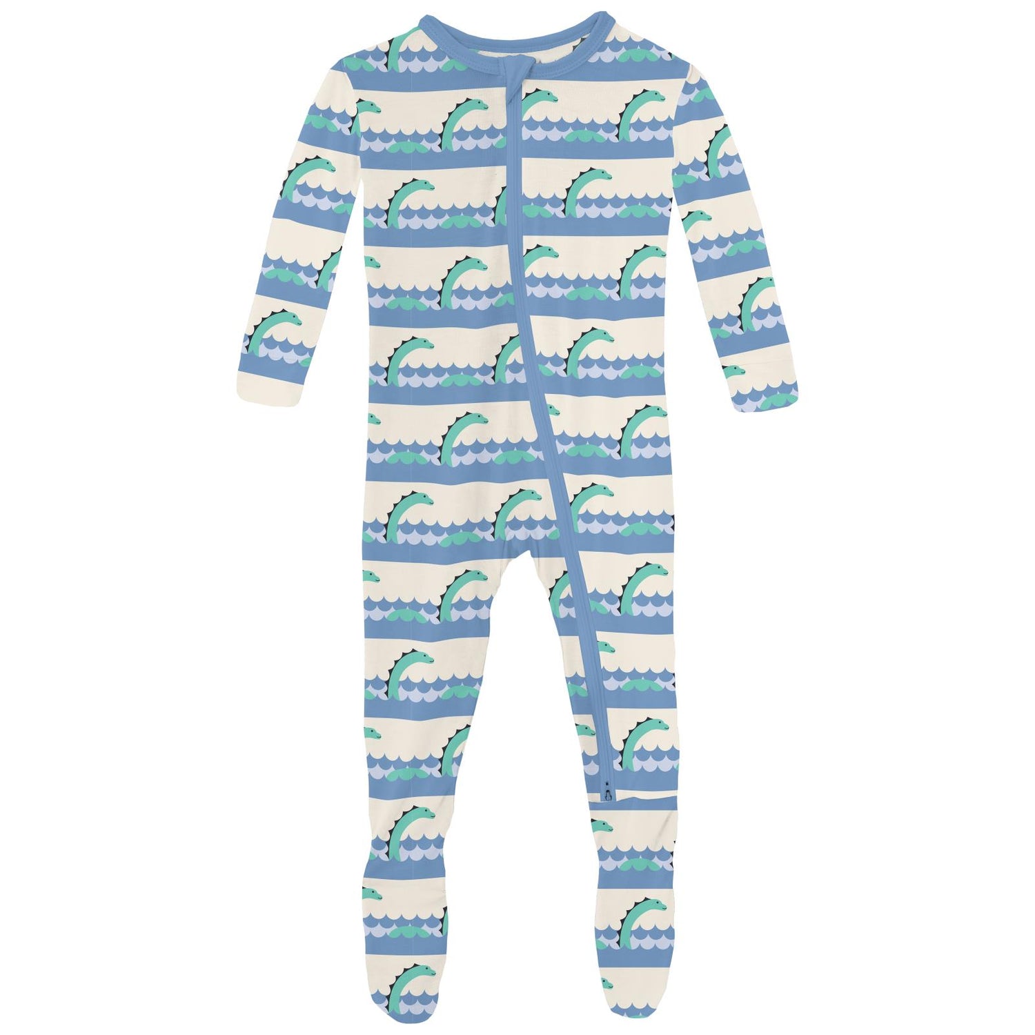 Print Footie with 2 Way Zipper in Natural Sea Monster