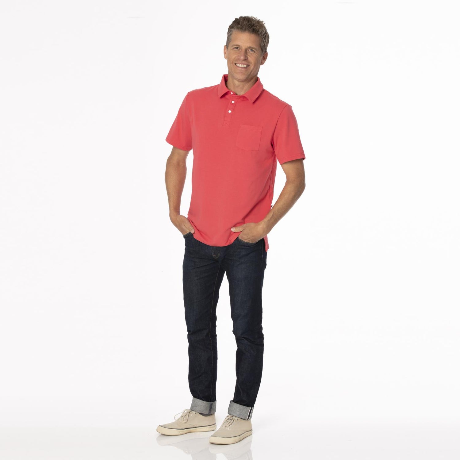 Men's Short Sleeve Luxe Jersey Polo in Red Ginger