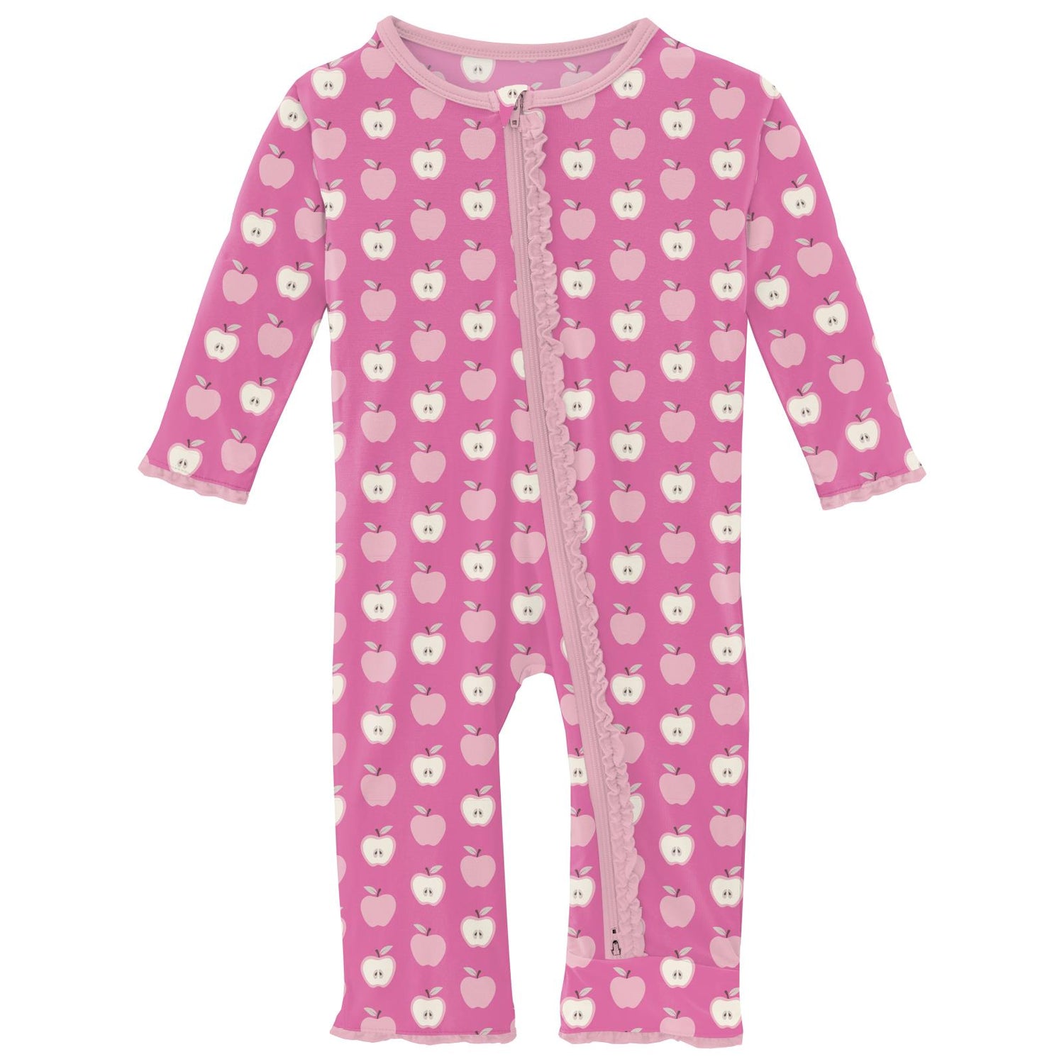 Print Muffin Ruffle Coverall with 2 Way Zipper in Tulip Johnny Appleseed