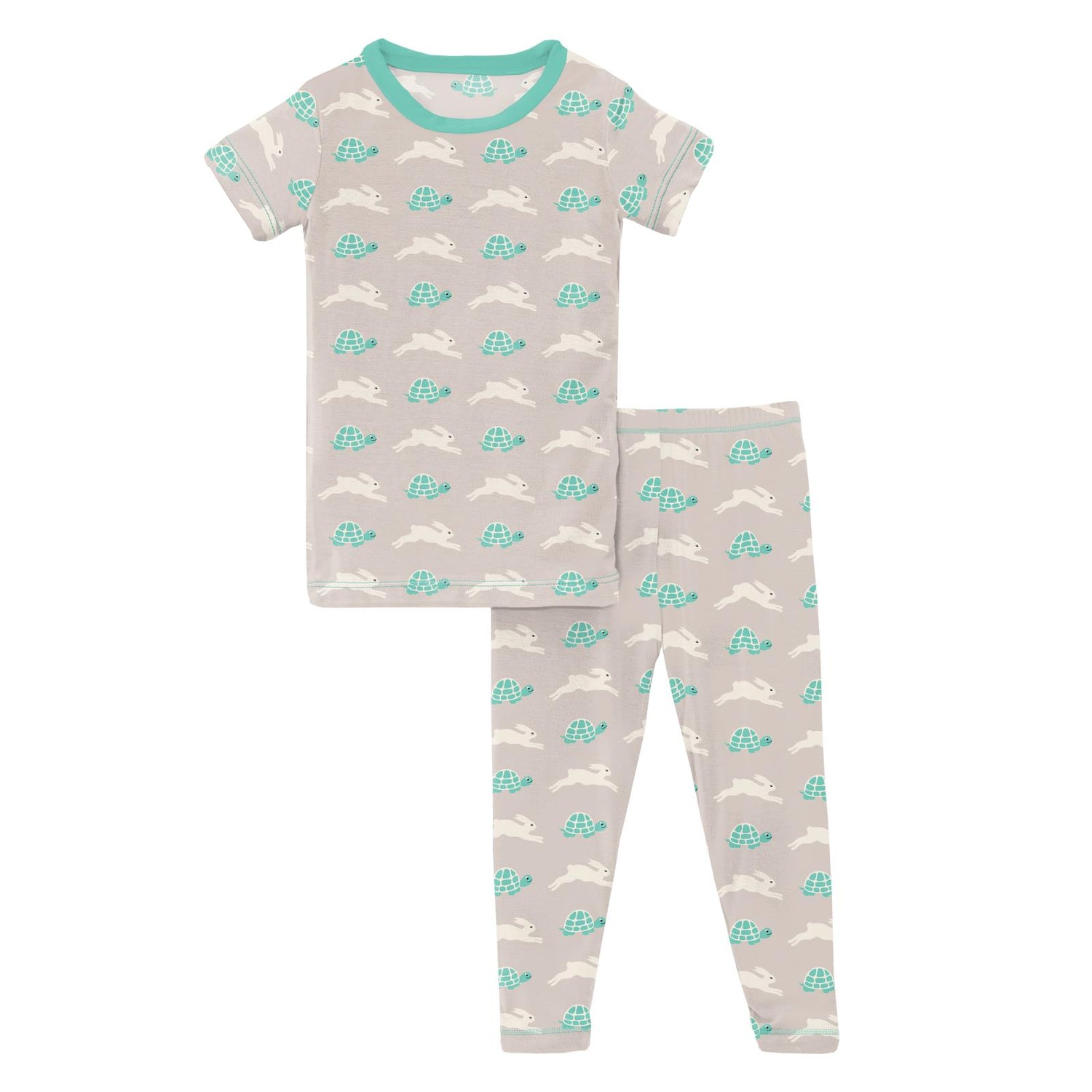 Print Short Sleeve Pajama Set in Latte Tortoise and Hare