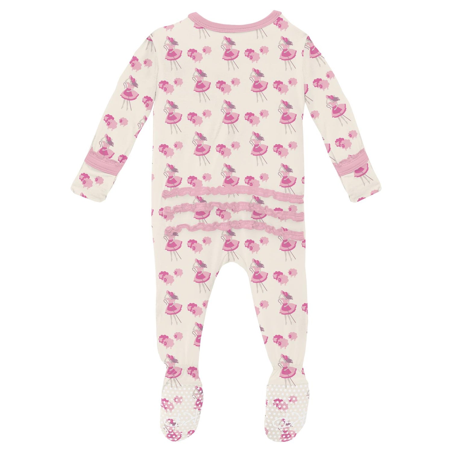 Print Muffin Ruffle Footie with 2 Way Zipper in Natural Little Bo Peep