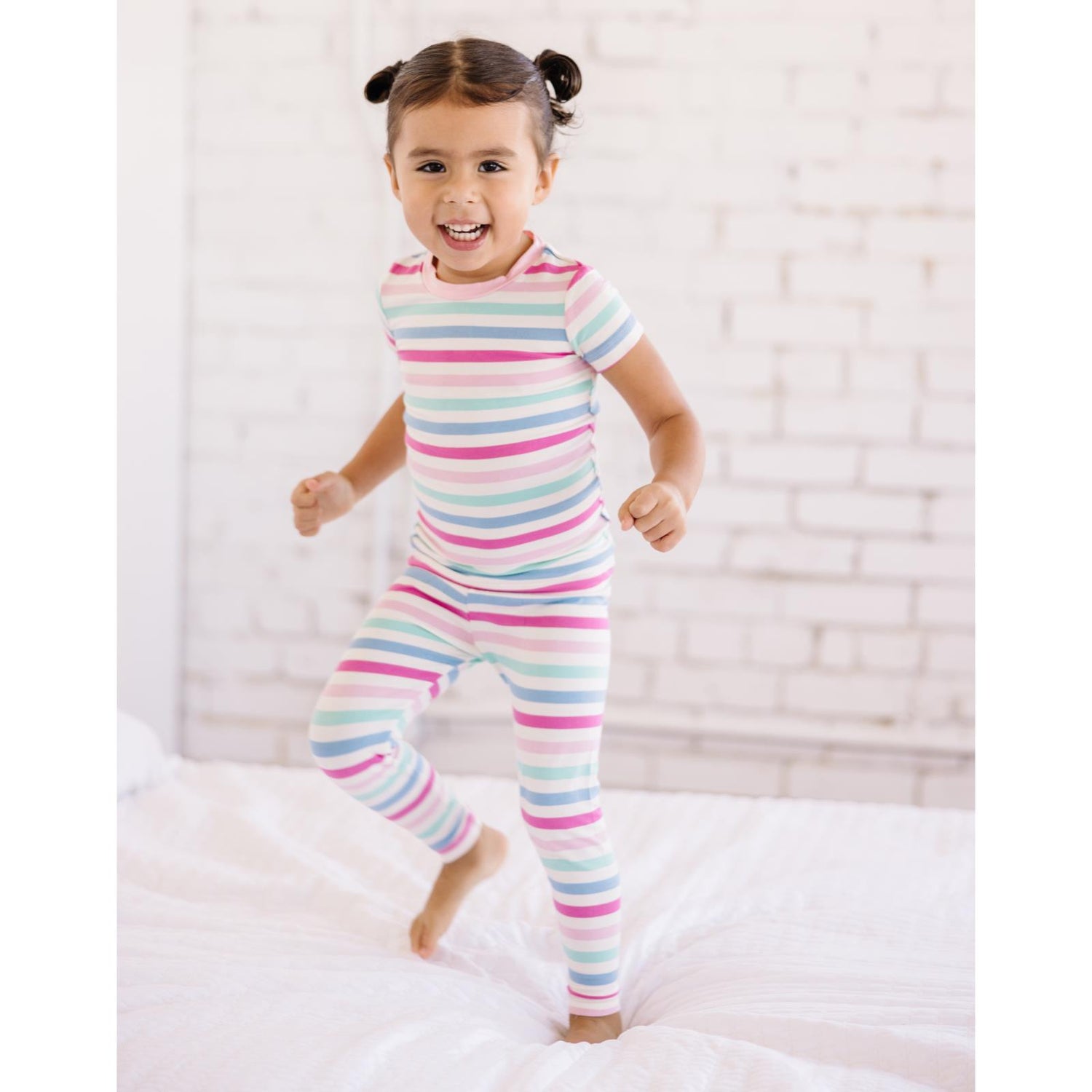 Print Short Sleeve Pajama Set in Skip To My Lou Stripe