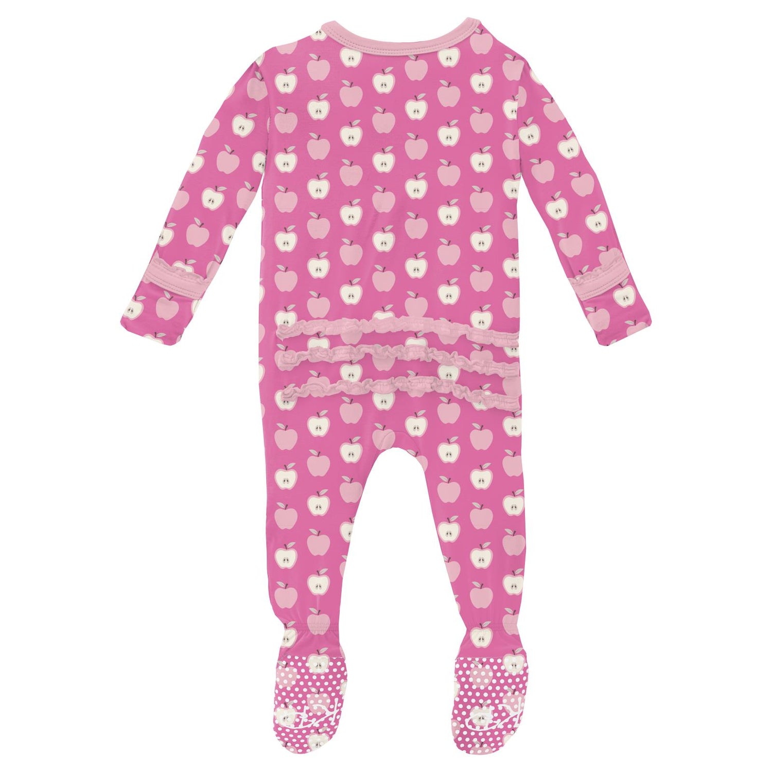 Print Muffin Ruffle Footie with Snaps in Tulip Johnny Appleseed