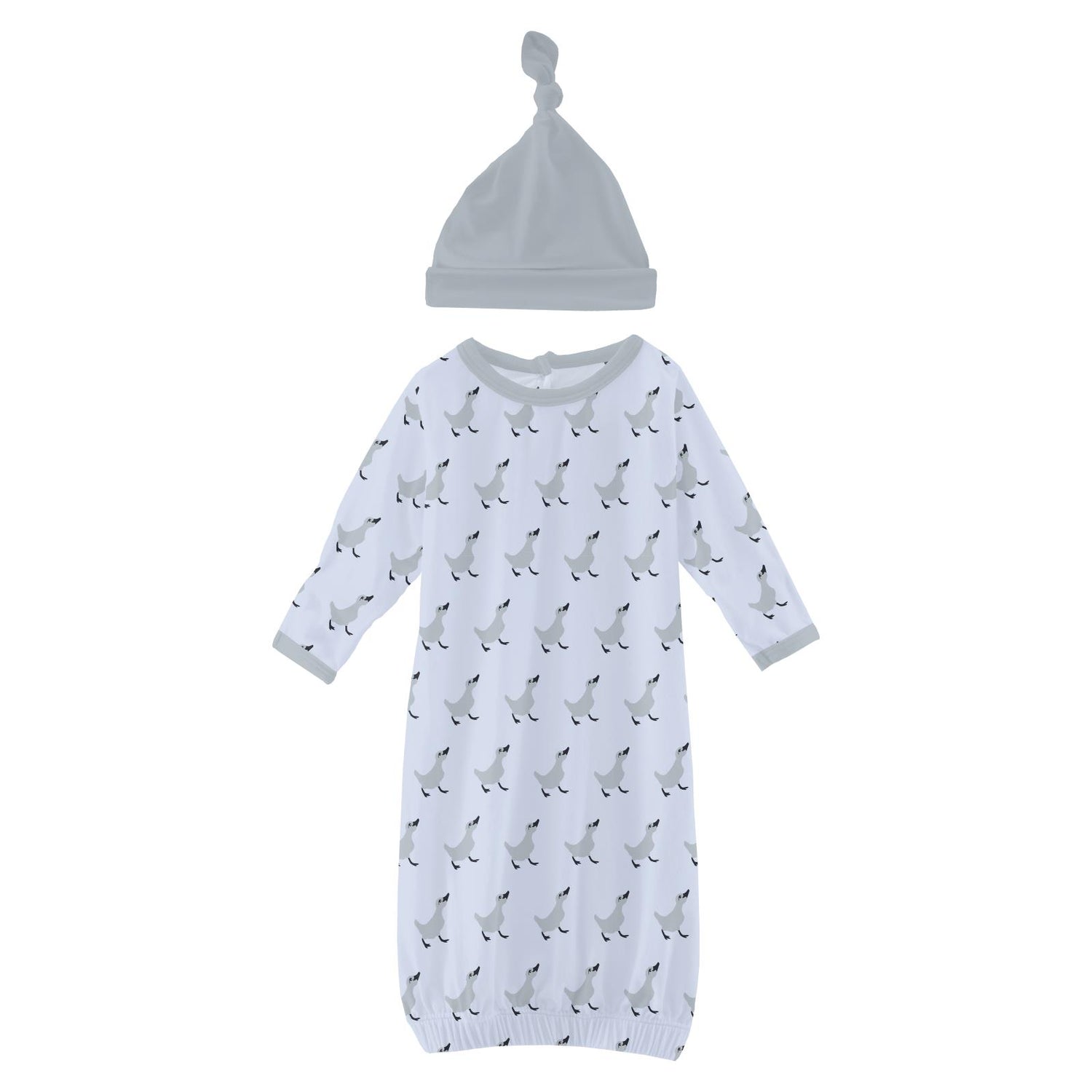 Print Layette Gown & Single Knot Hat Set in Dew Ugly Duckling