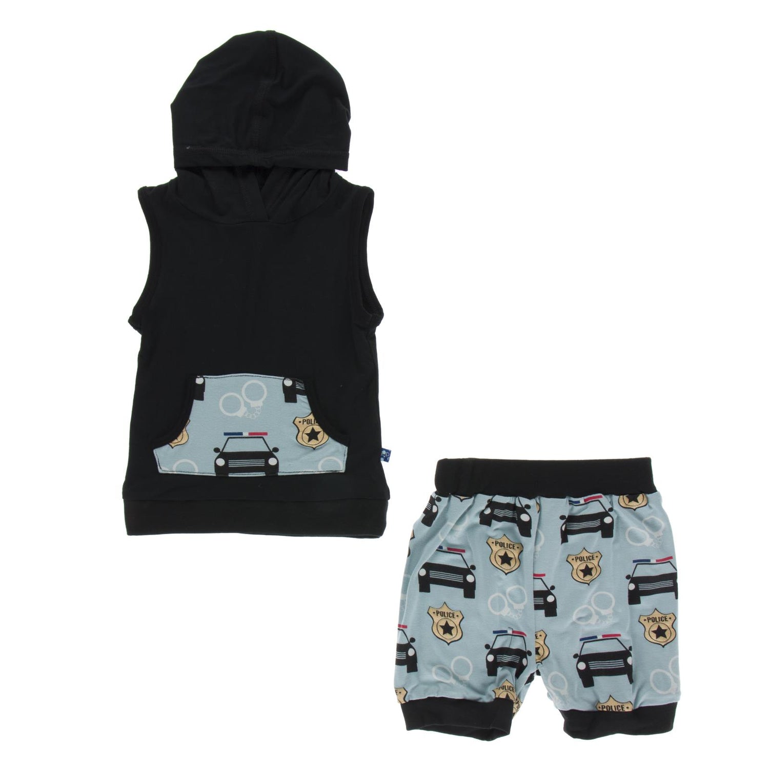 Print Short Sleeve Hoodie Tank Outfit Set in Jade Law Enforcement