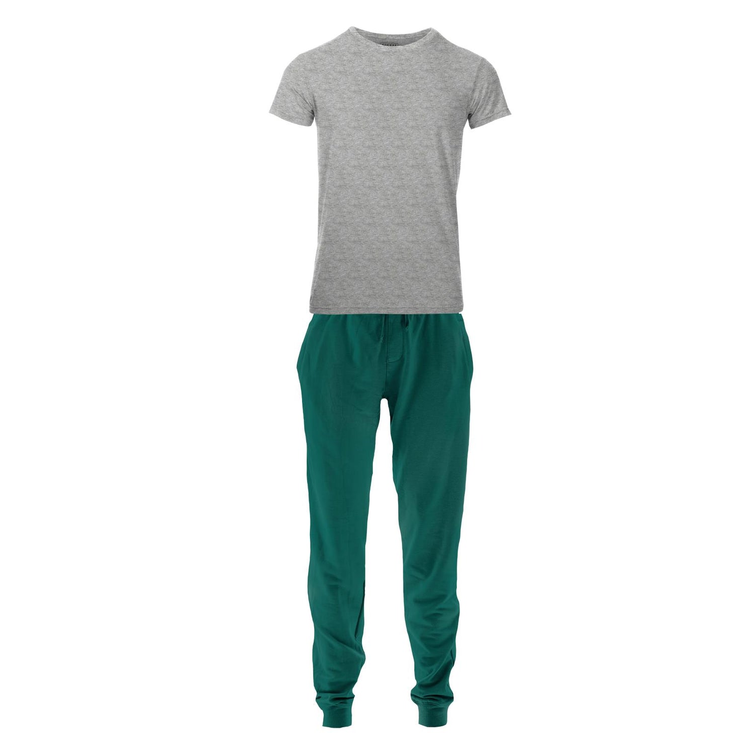 Men's Luxe Jersey Joggers & Short Sleeve Crew Neck Tee Lounge Set in Heathered Mist & Ivy