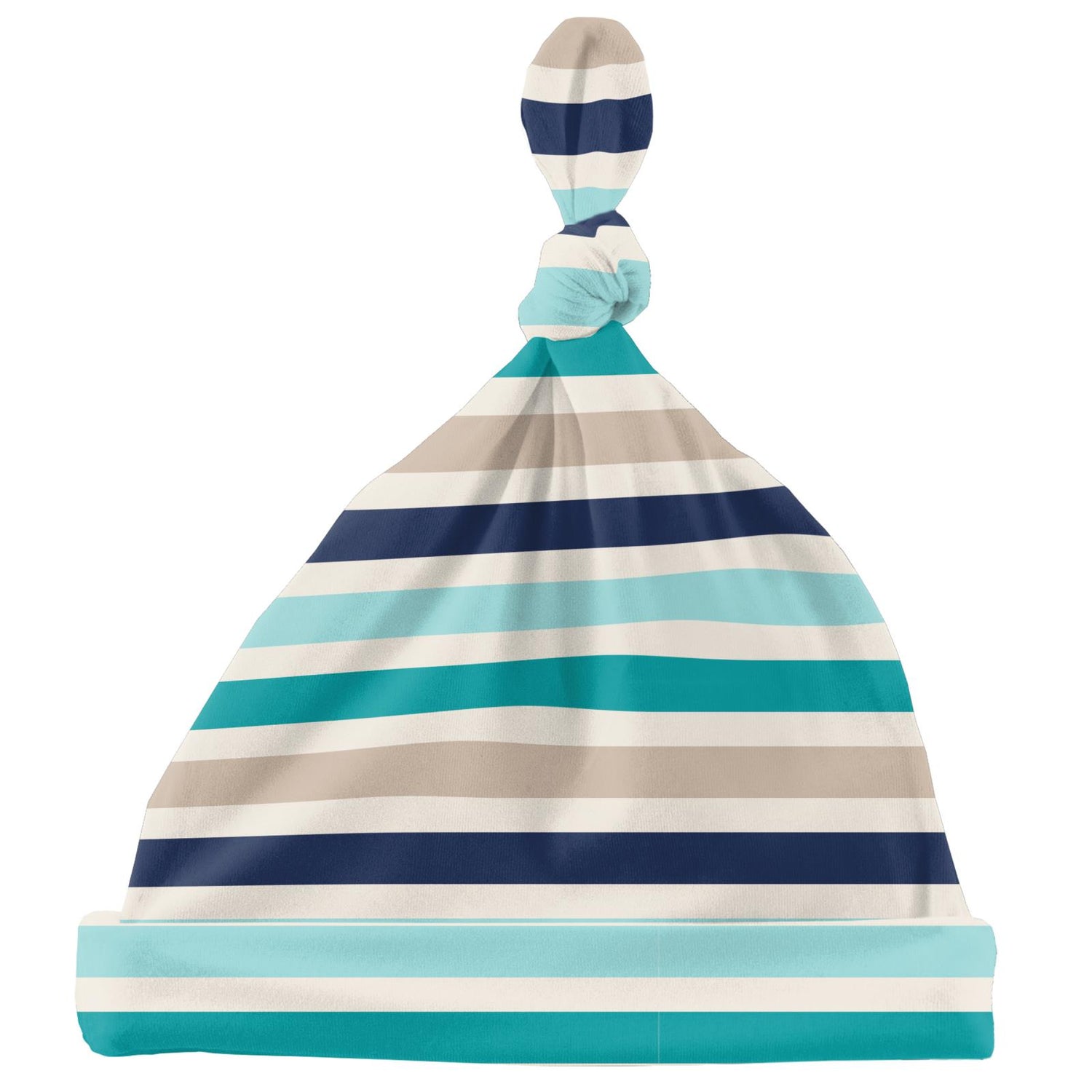 Print Knot Hat in Sand and Sea Stripe