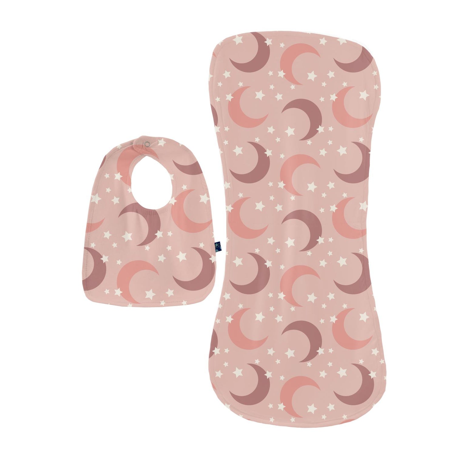 Print Burp Cloth and Bib Set in Peach Blossom Moon and Stars