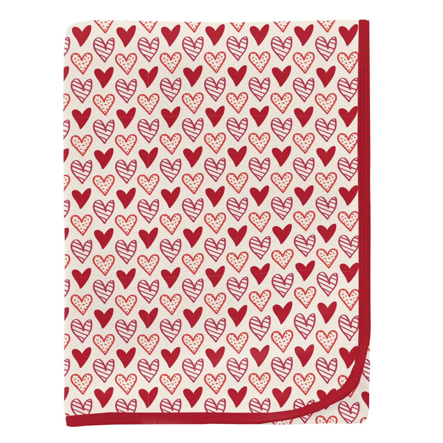 Print Swaddling Blanket in Natural Heart Doodles