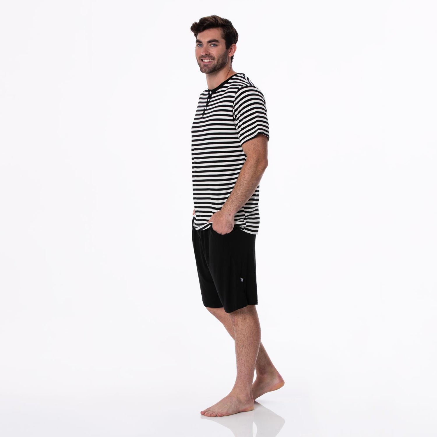 Men's Print Short Sleeve Henley in Jailhouse Rock Stripe