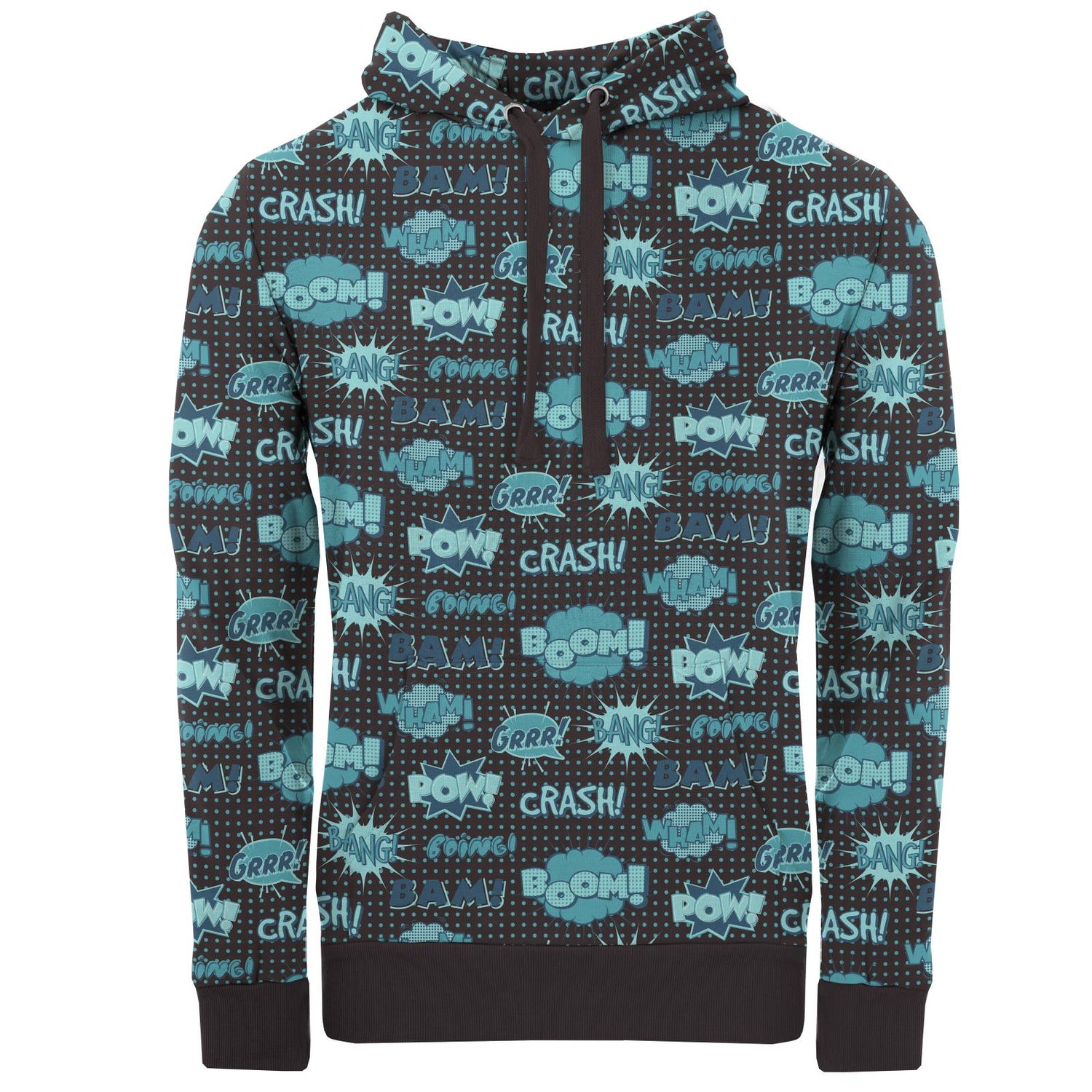 Men's Print Fleece Kangaroo Pocket Pullover in Midnight Comic Onomatopoeia