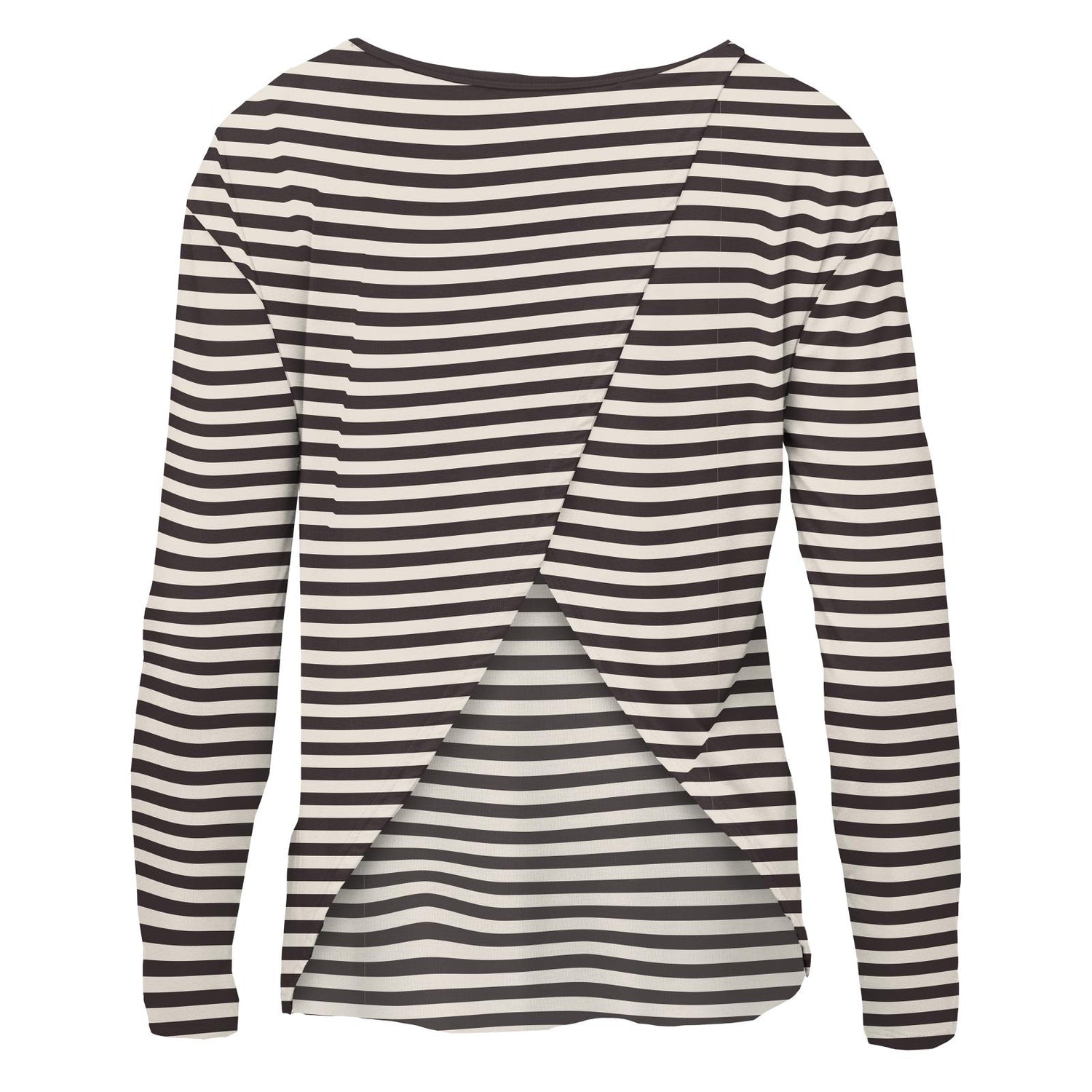 Women's Print Long Sleeve Butterfly Open-Back Top in Jailhouse Rock Stripe