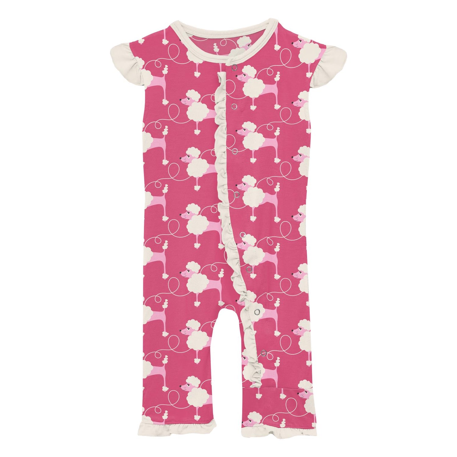 Print Ruffle Tank Romper in Flamingo Poodles