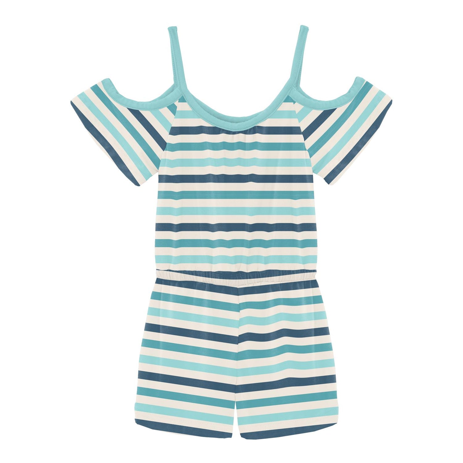 Print Open-Shoulder Romper in Cruisin' Stripe