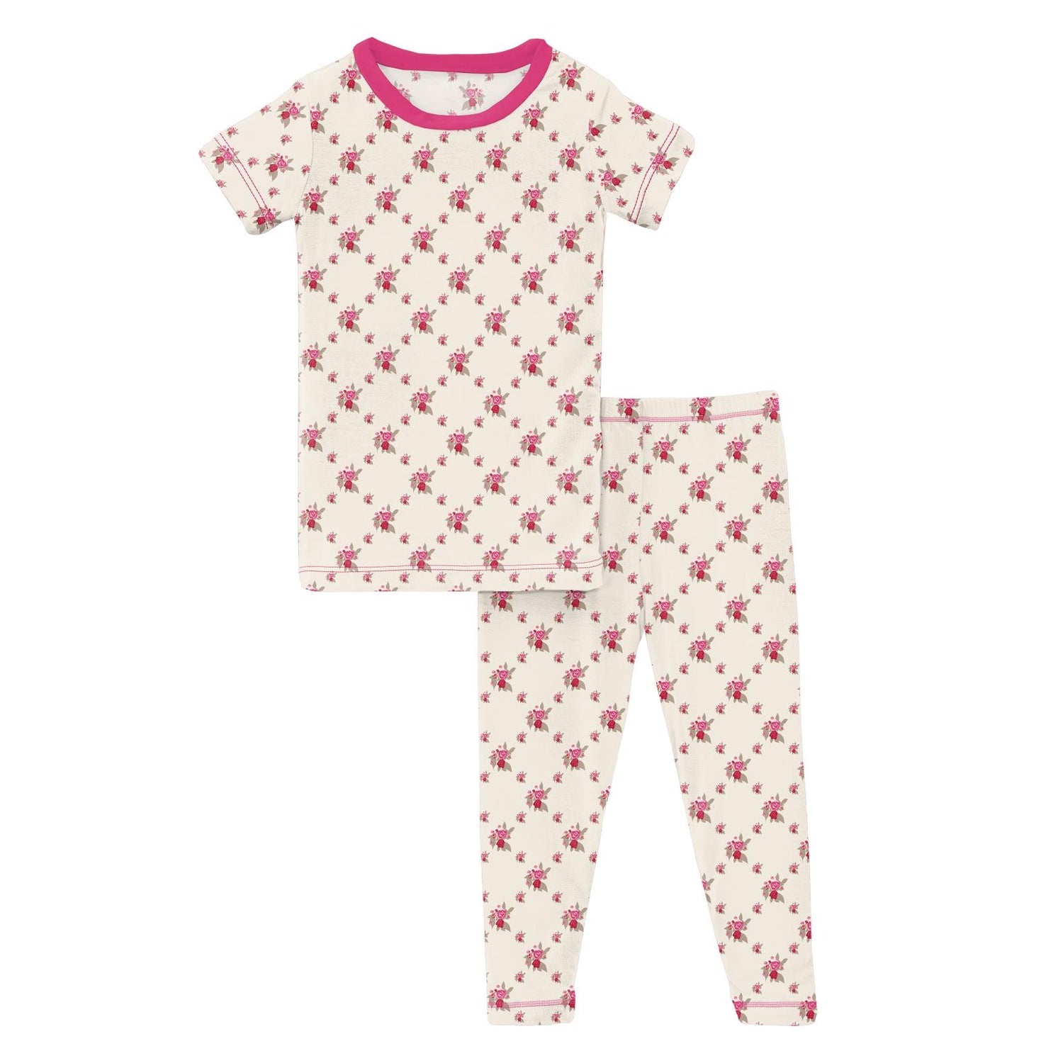 Print Short Sleeve Pajama Set in Natural Rose Trellis