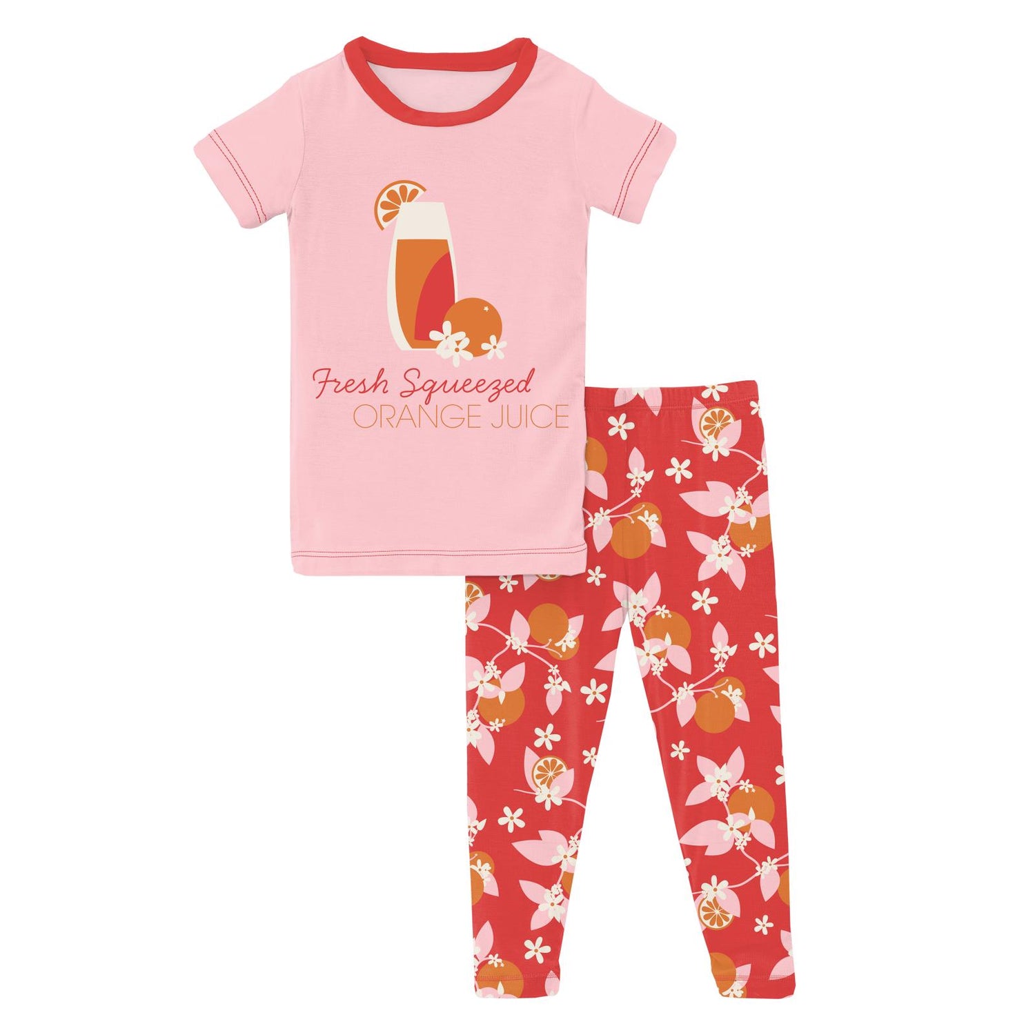 Short Sleeve Graphic Tee Pajama Set in Poppy Orange Blossom