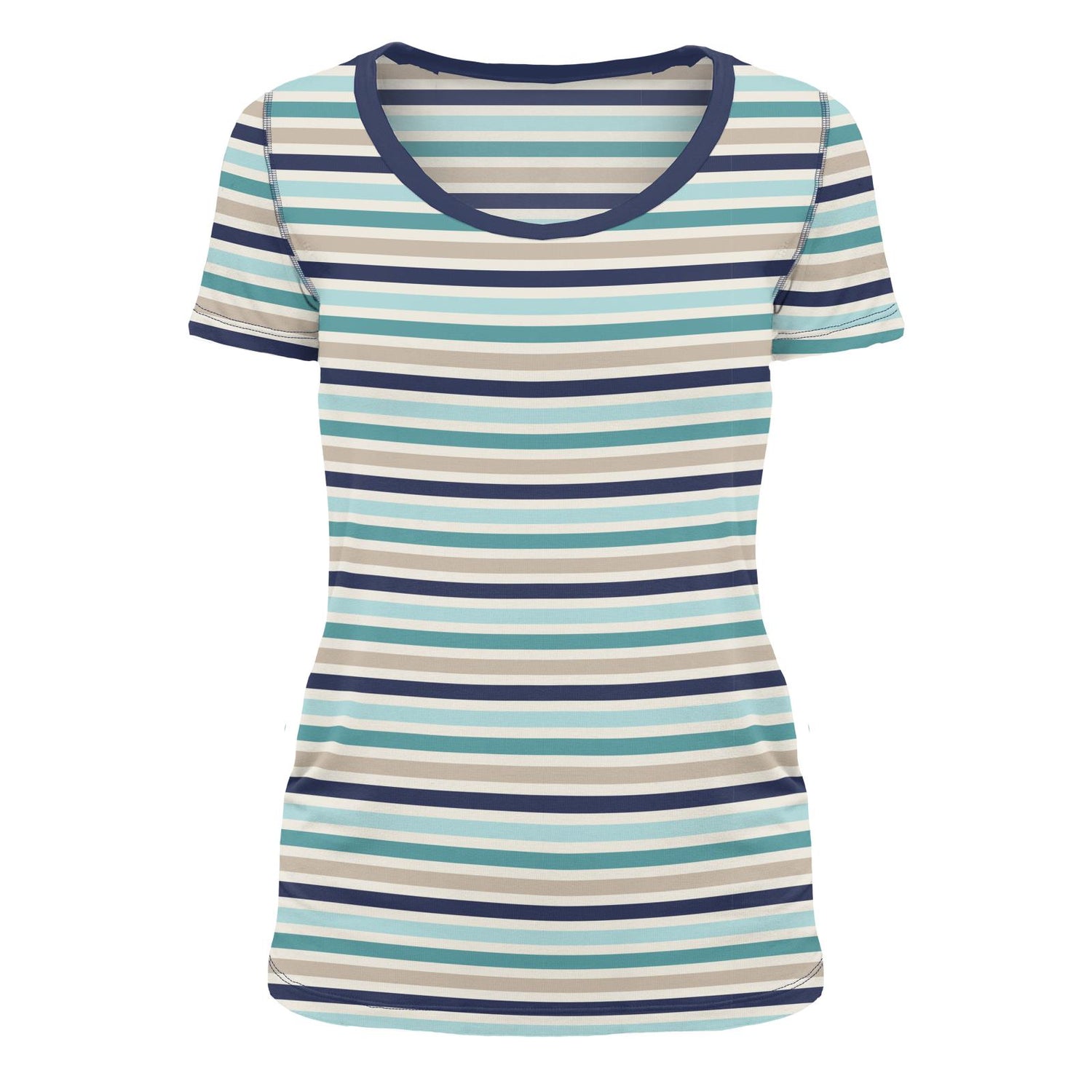 Women's Print Short Sleeve Scoop Neck Tee in Sand and Sea Stripe