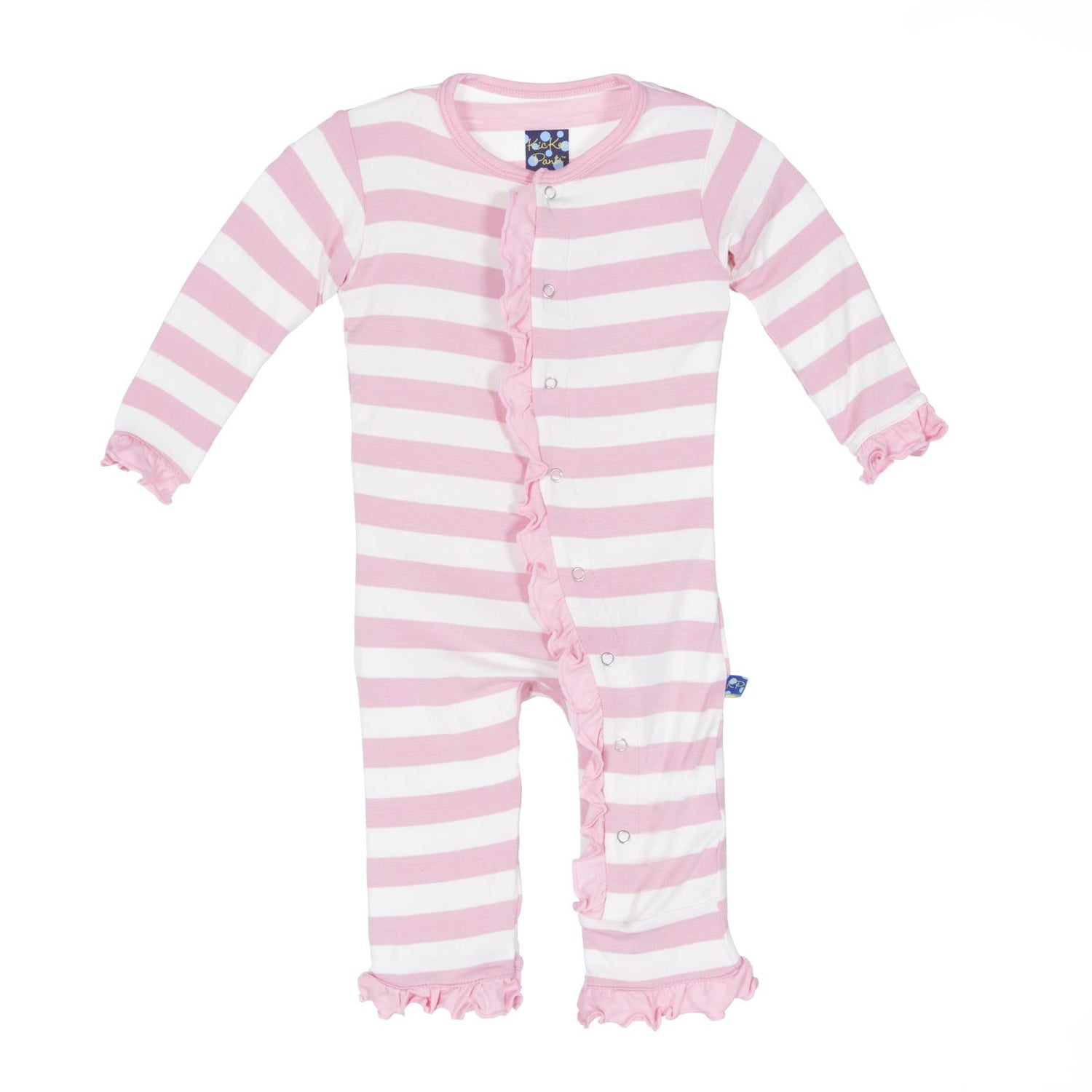 Print Classic Ruffle Coverall with Snaps in Lotus Stripe