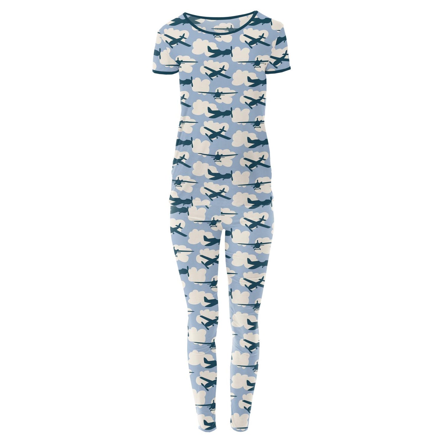 Women's Print Short Sleeve Fitted Pajama Set in Pond Planes