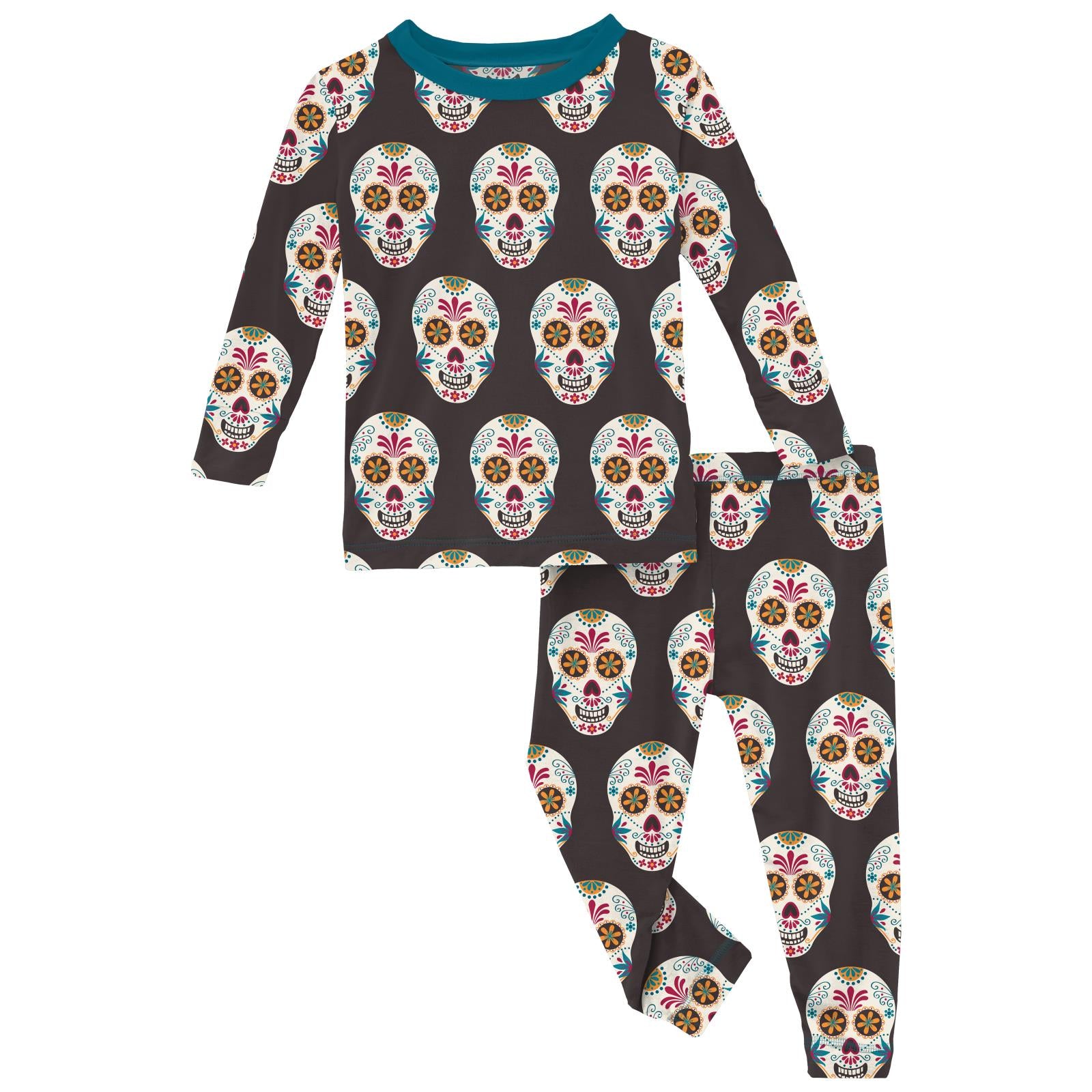 Print Long Sleeve Pajama Set in Midnight Dia de los Muertos