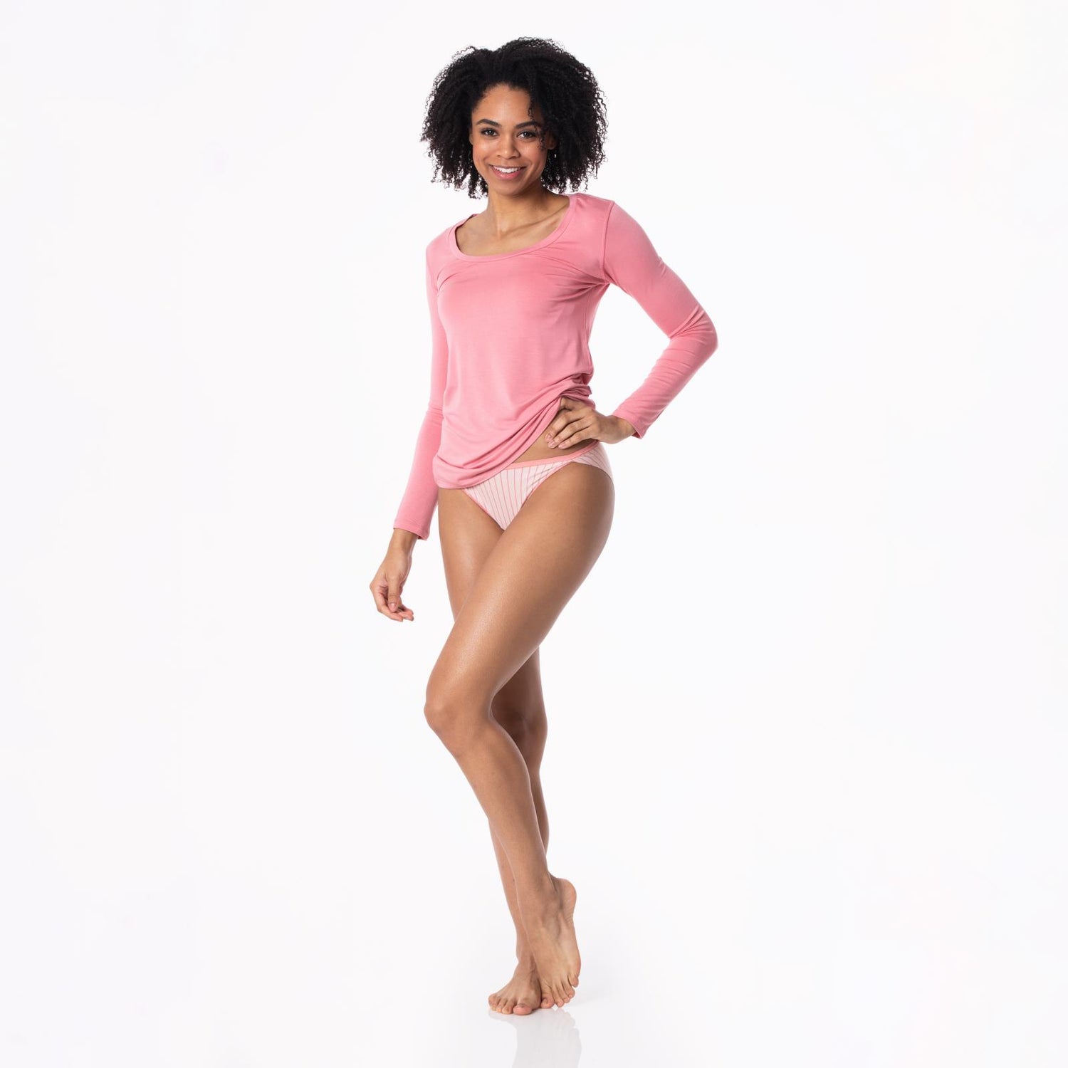 Women's Long Sleeve Scoop Neck Tee in Desert Rose