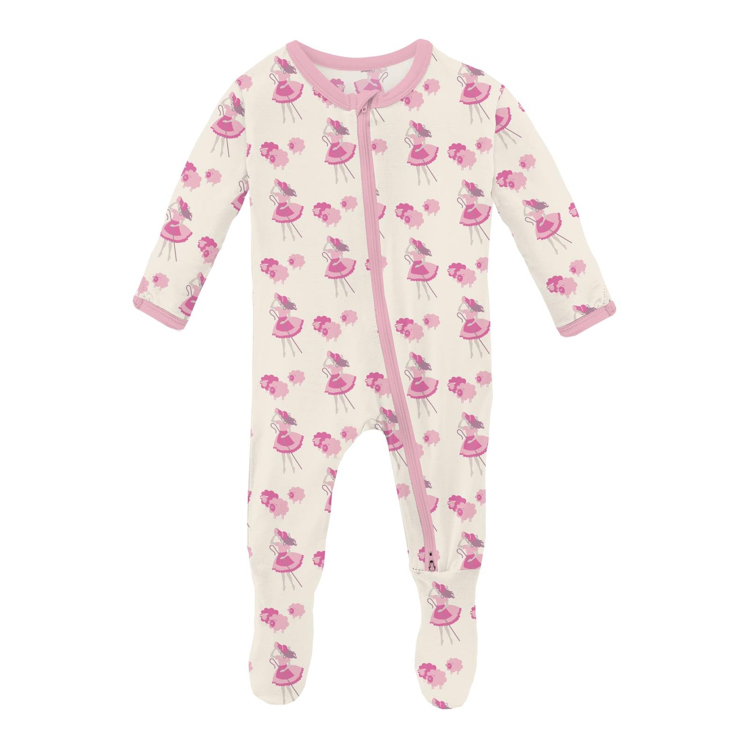 Print Footie with 2 Way Zipper in Natural Little Bo Peep