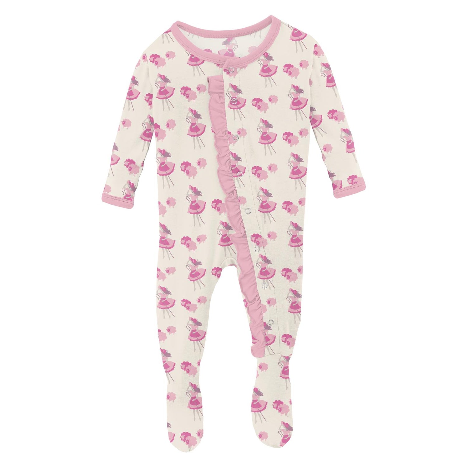 Print Classic Ruffle Footie with Snaps in Natural Little Bo Peep