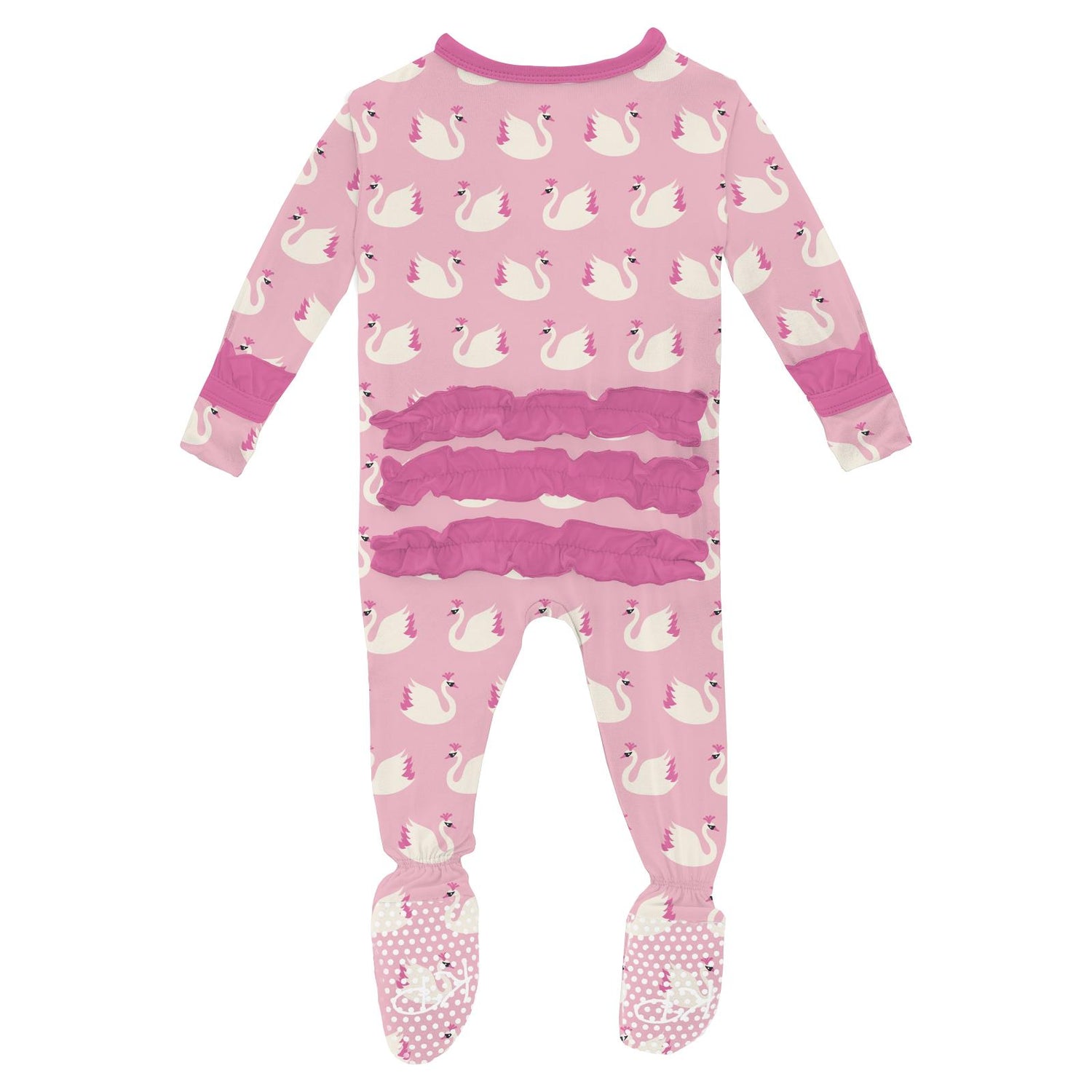 Print Classic Ruffle Footie with Snaps in Cake Pop Swan Princess