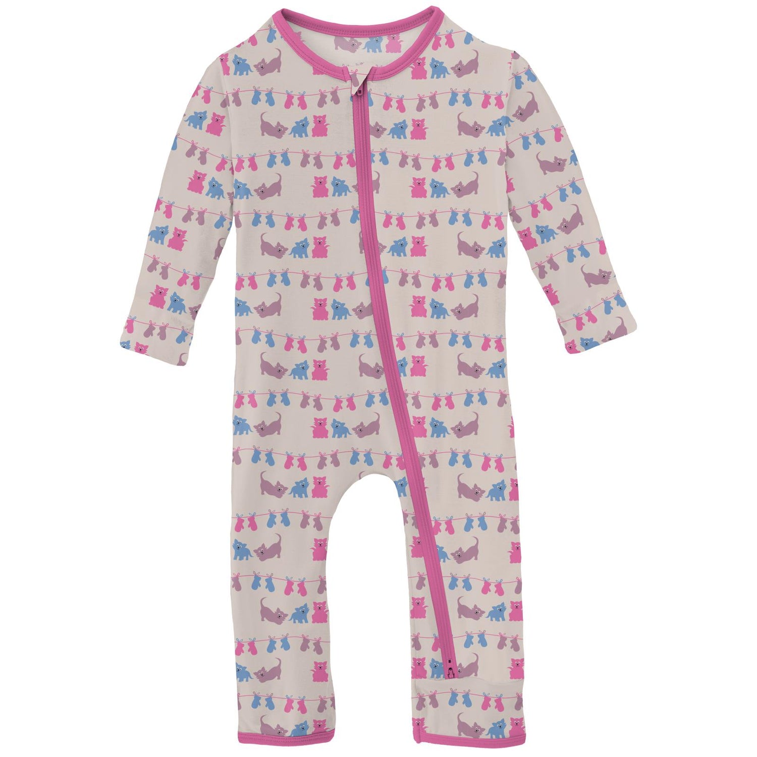 Print Coverall with 2 Way Zipper in Latte 3 Little Kittens