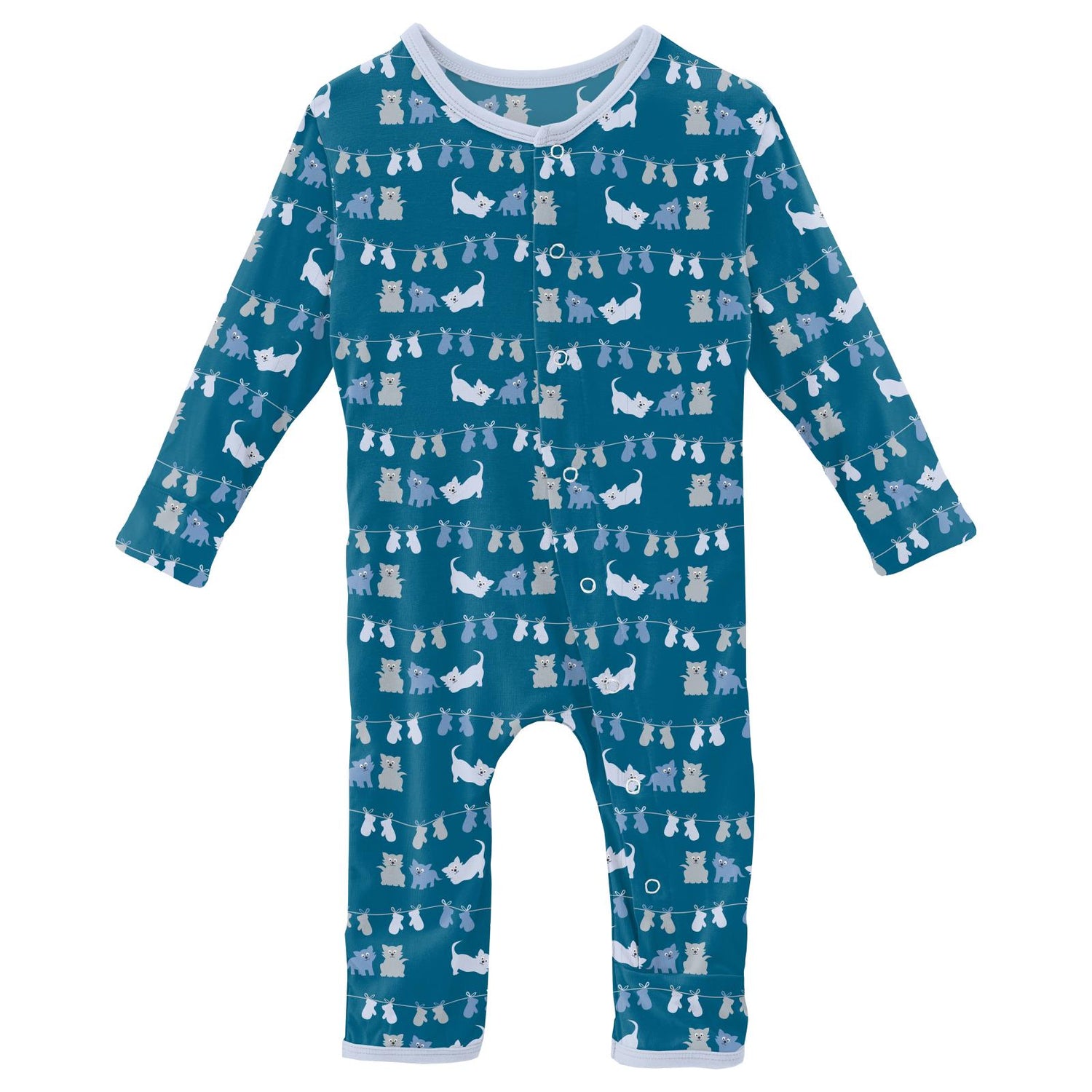 Print Coverall with Snaps in Seaport 3 Little Kittens