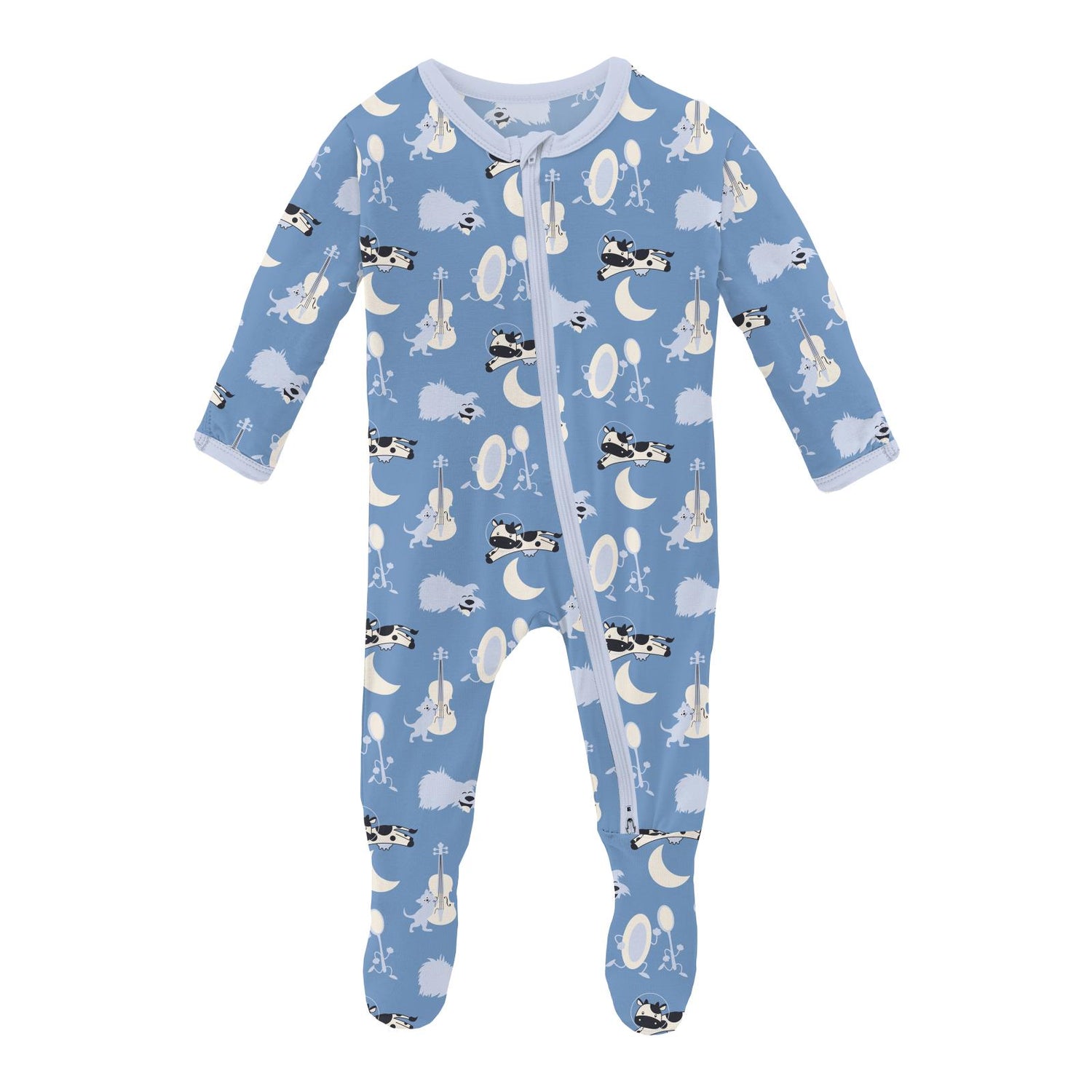 Print Footie with 2 Way Zipper in Dream Blue Hey Diddle Diddle