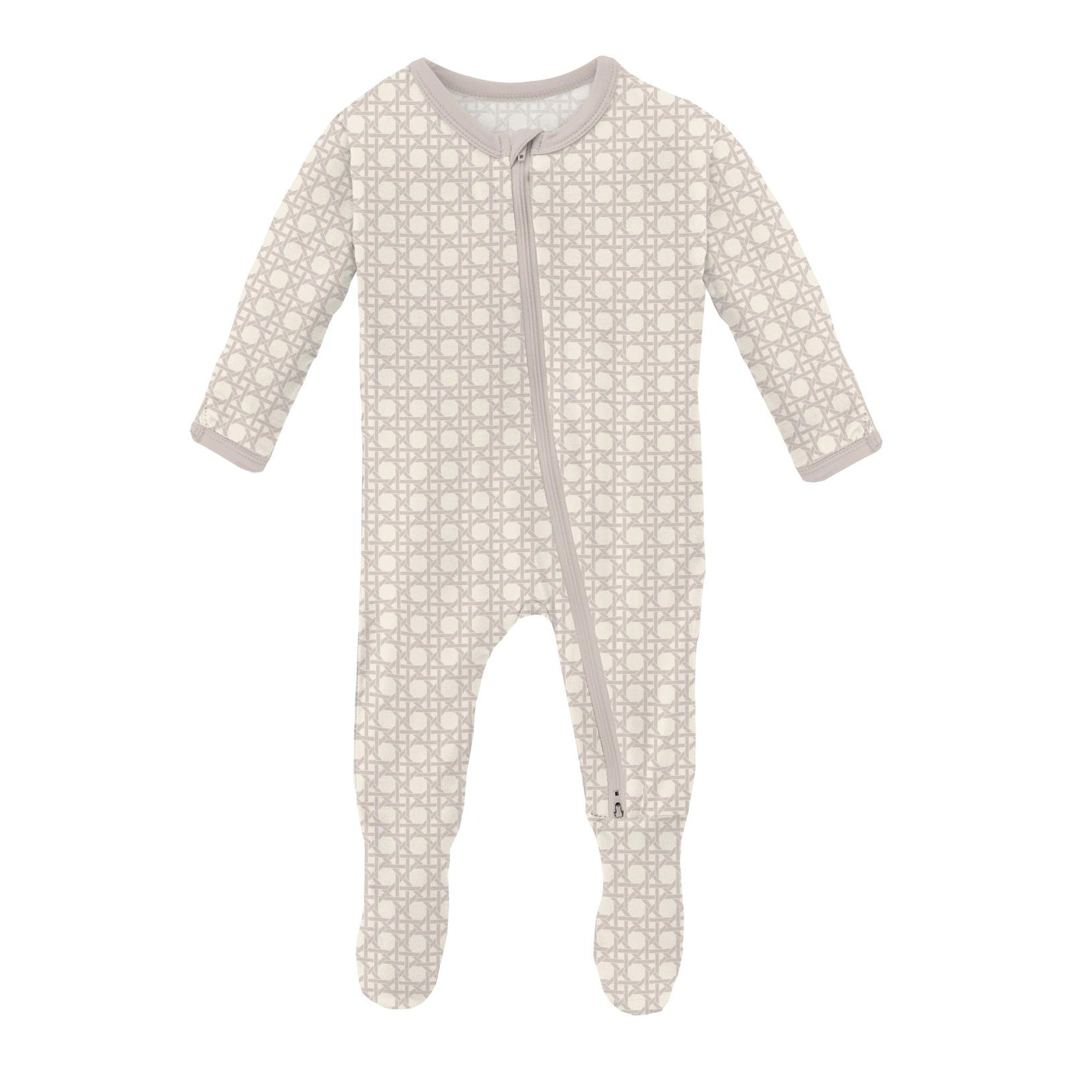 Print Footie with 2 Way Zipper in Latte Wicker