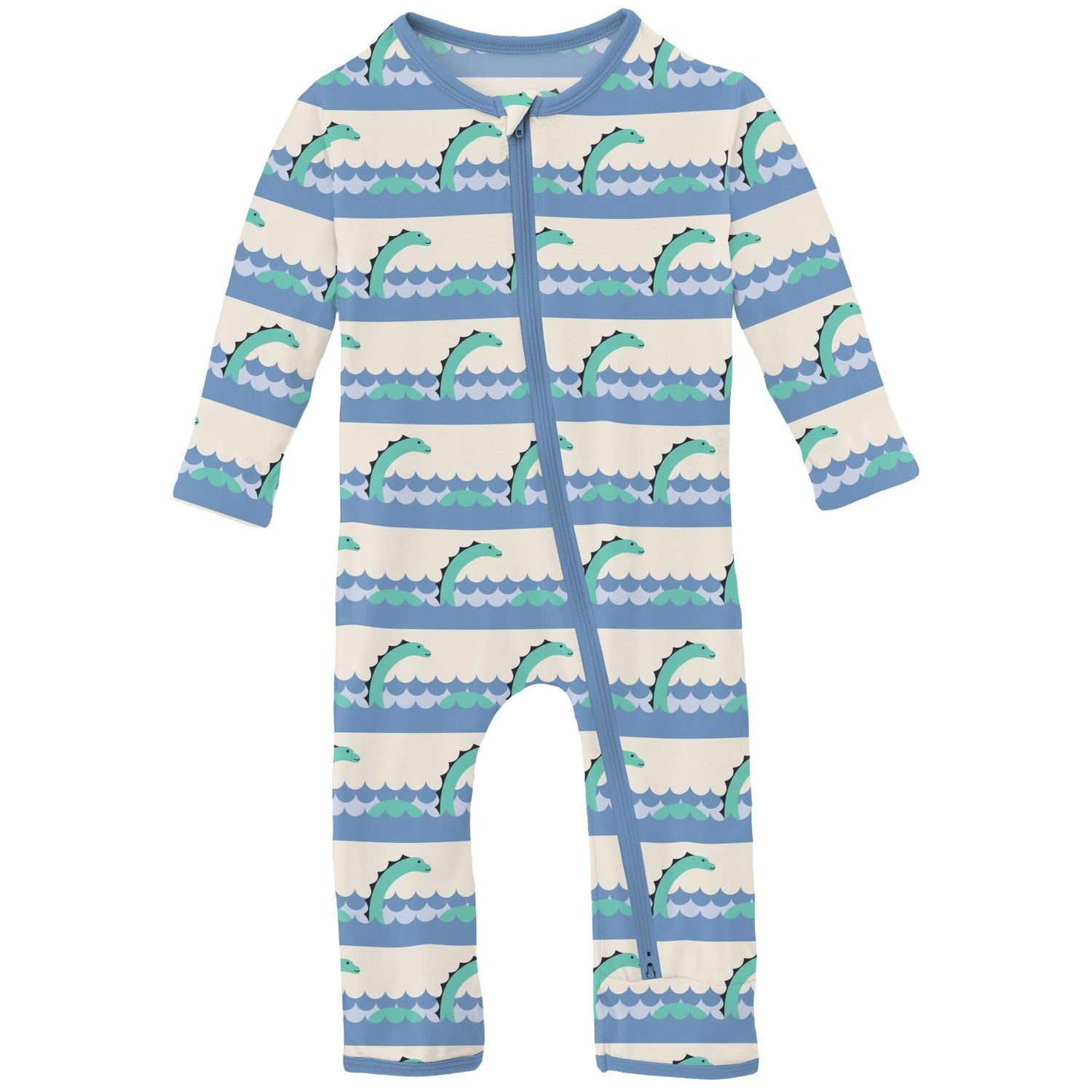 Print Coverall with 2 Way Zipper in Natural Sea Monster