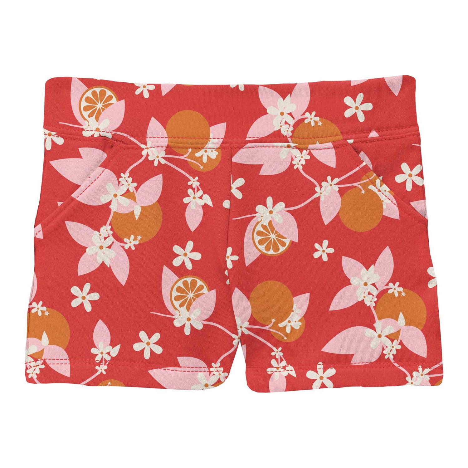 Print Fleece Summer Shorts in Poppy Orange Blossom